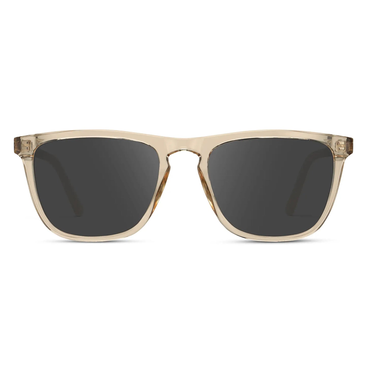 Sand Brown / Grey || Sand Brown Square Frame Prescription Sunglasses with Grey Lenses on a white background 
