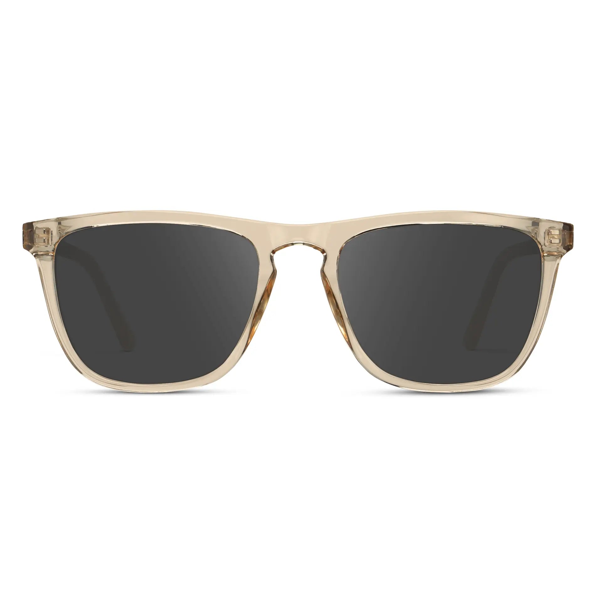 Sand Brown / Grey || Sand Brown Square Frame Prescription Sunglasses with Grey Lenses on a white background 