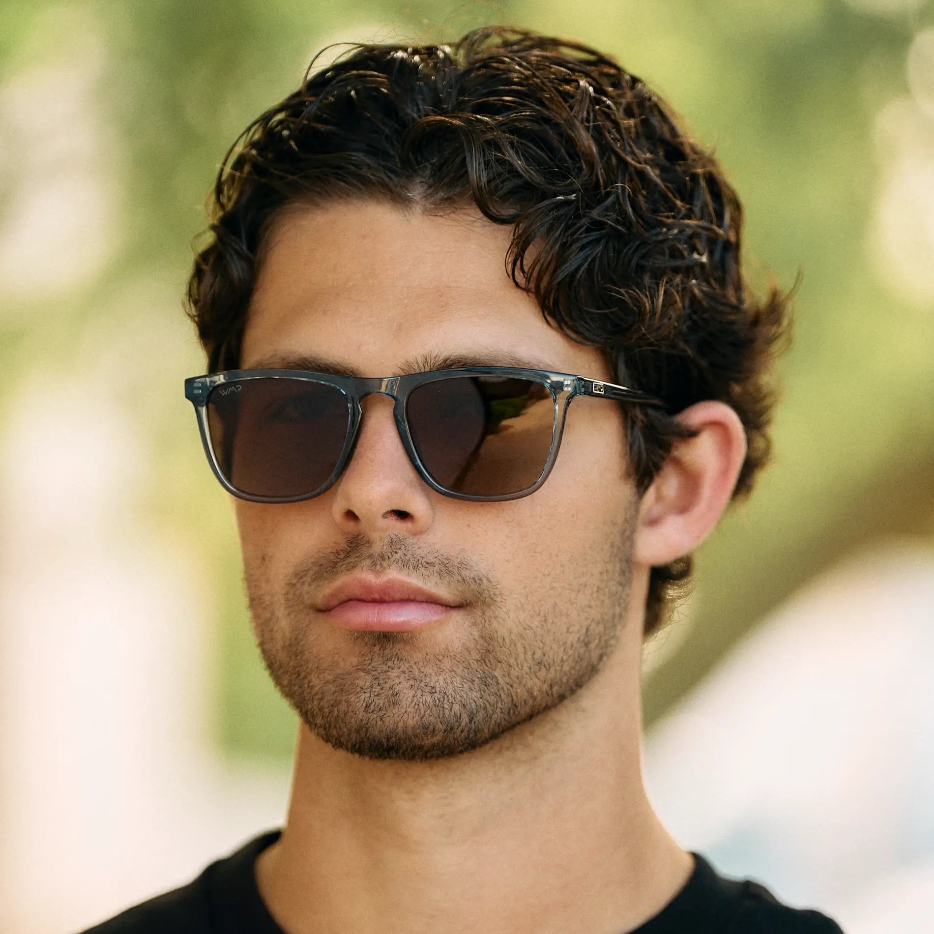 Crystal Stone Blue / Brown Gradient Lens || Crystal Blue Classic Square Frame Sunglasses with Brown Polarized Lenses