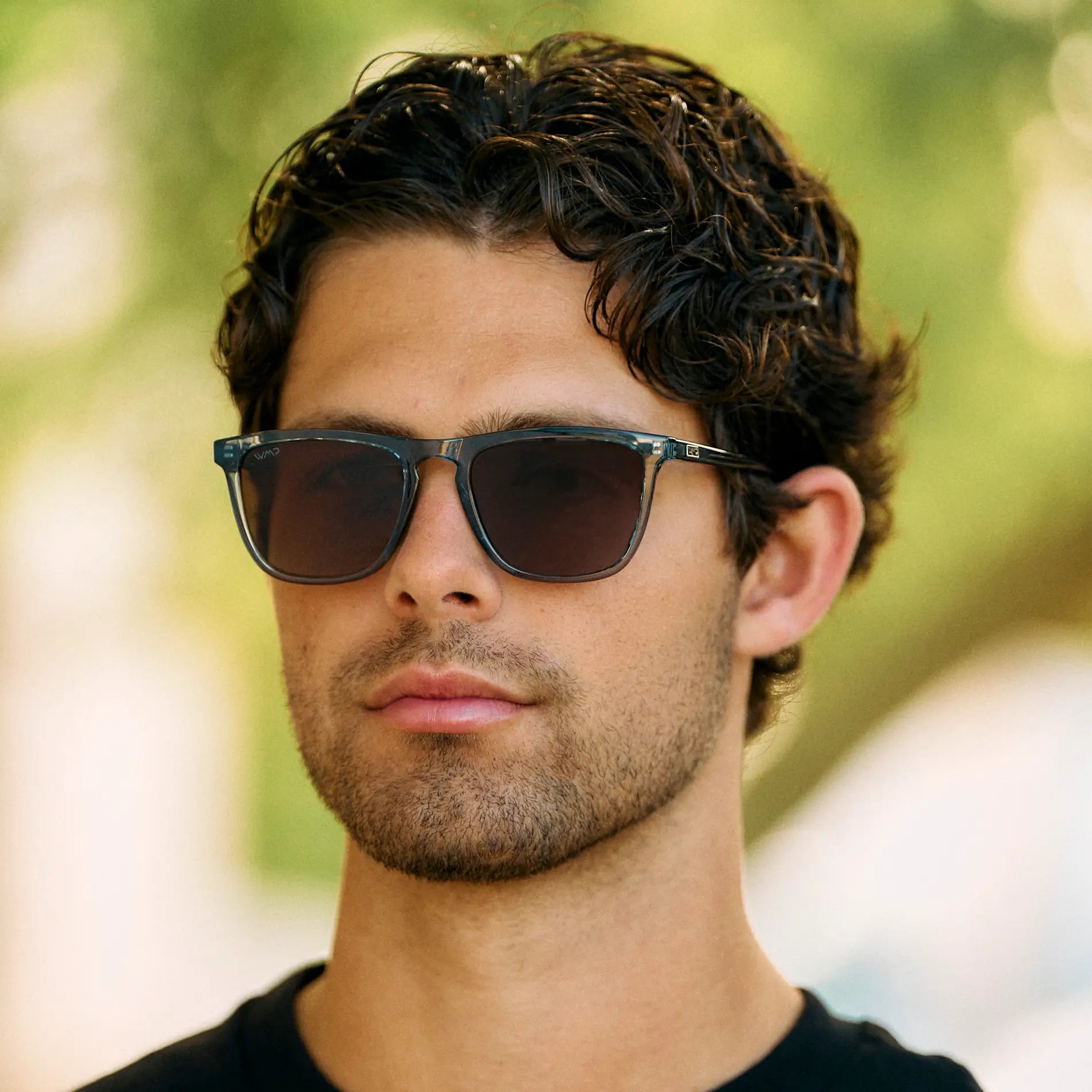 Crystal Stone Blue / Brown Gradient Lens || Crystal Blue Classic Square Frame Sunglasses with Brown Polarized Lenses