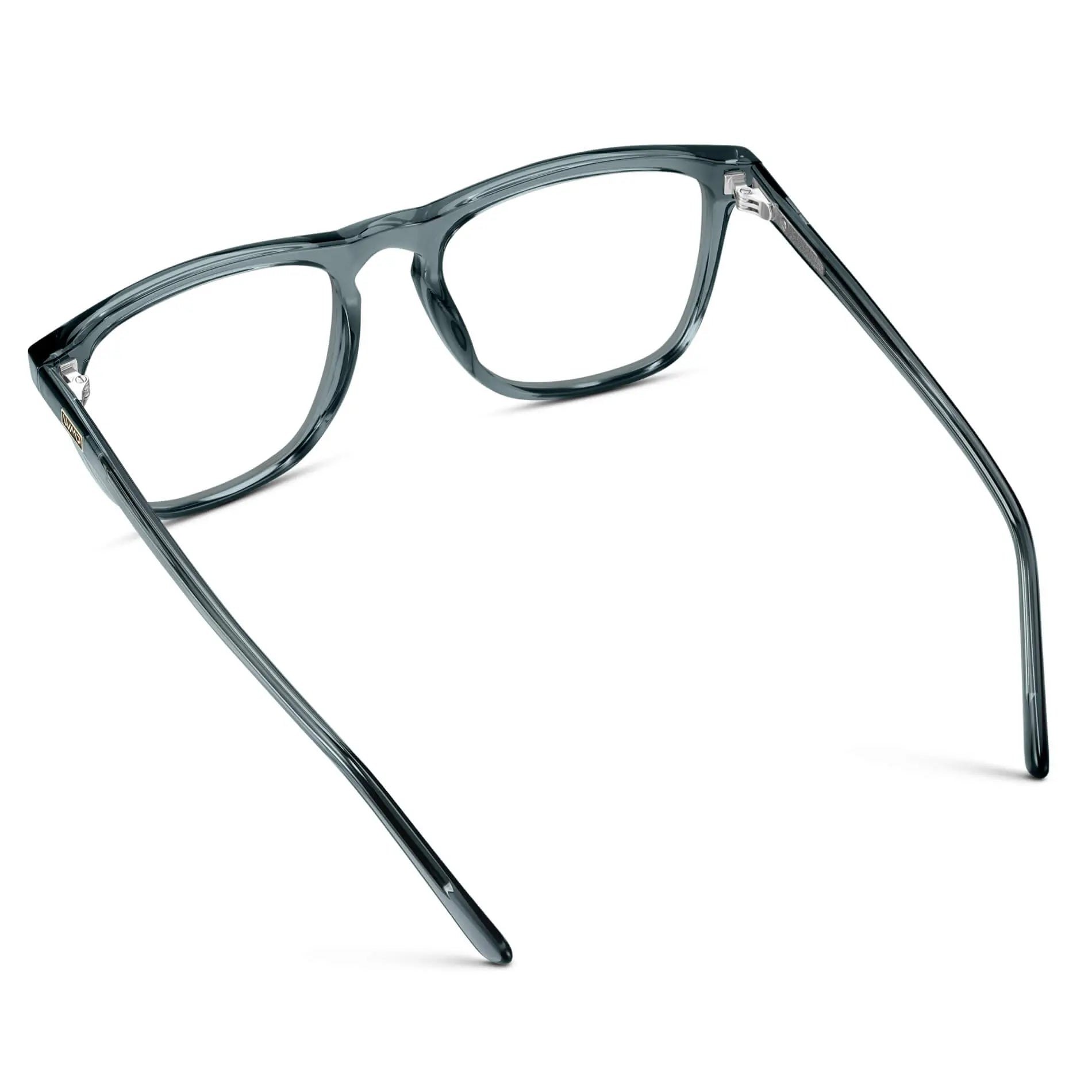 Crystal Stone Blue || Back view of Men's Square Prescription Glasses with Crystal Stone Blue Frame and Clear Lenses on a white background