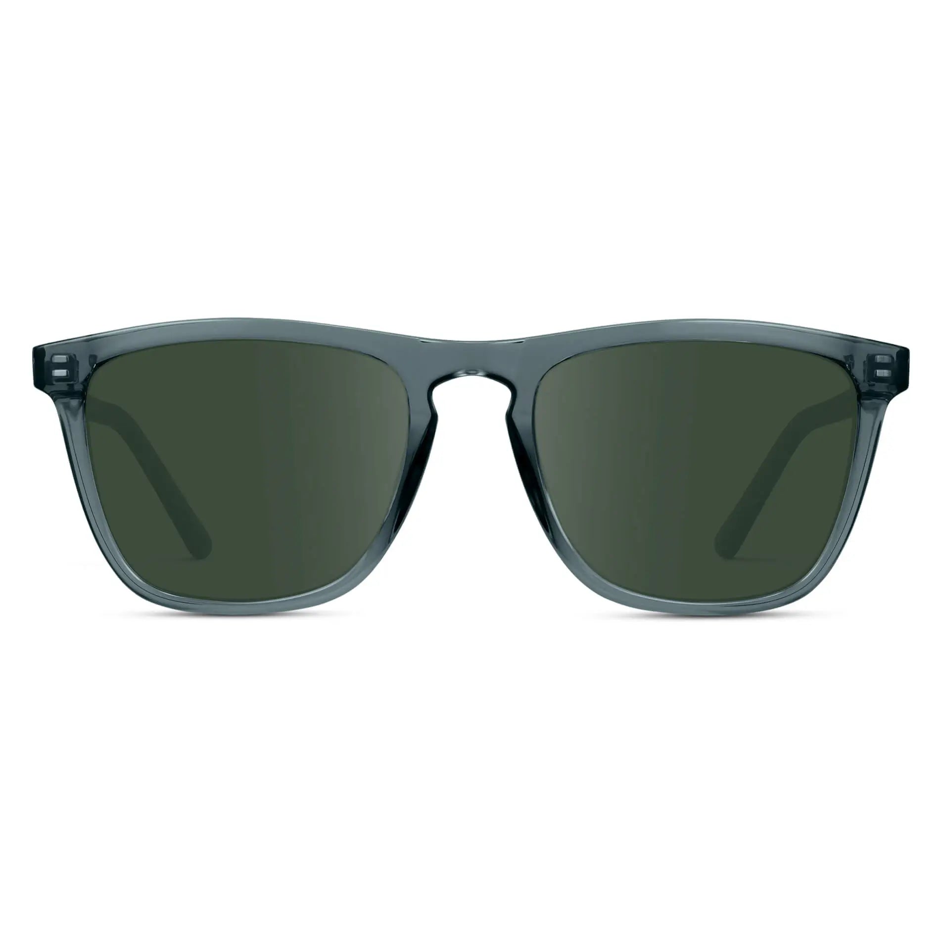 Crystal Stone Blue / G15 || Men's Square Prescription Sunglasses with Crystal Stone Blue Frame and Green Lenses on a white background