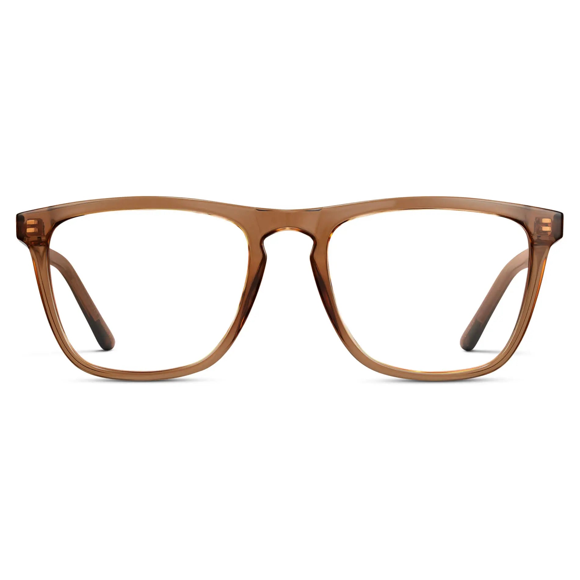 Crystal Brown || Men's Square Prescription Glasses with Crystal Brown Frame and Clear Lenses on a white background