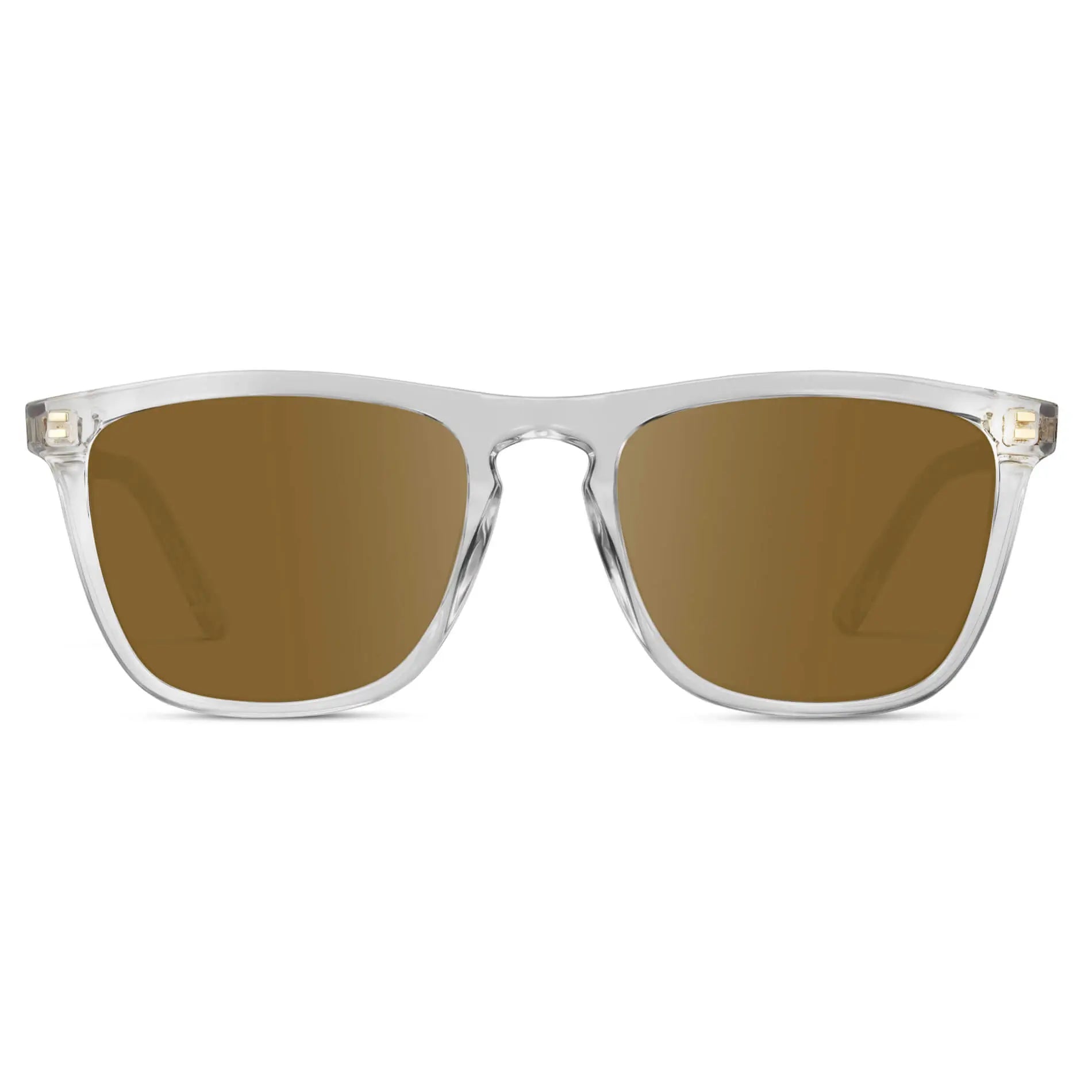 Clear / Amber || Men's Square Prescription Sunglasses with Clear Frame and Amber Lenses on a white background
