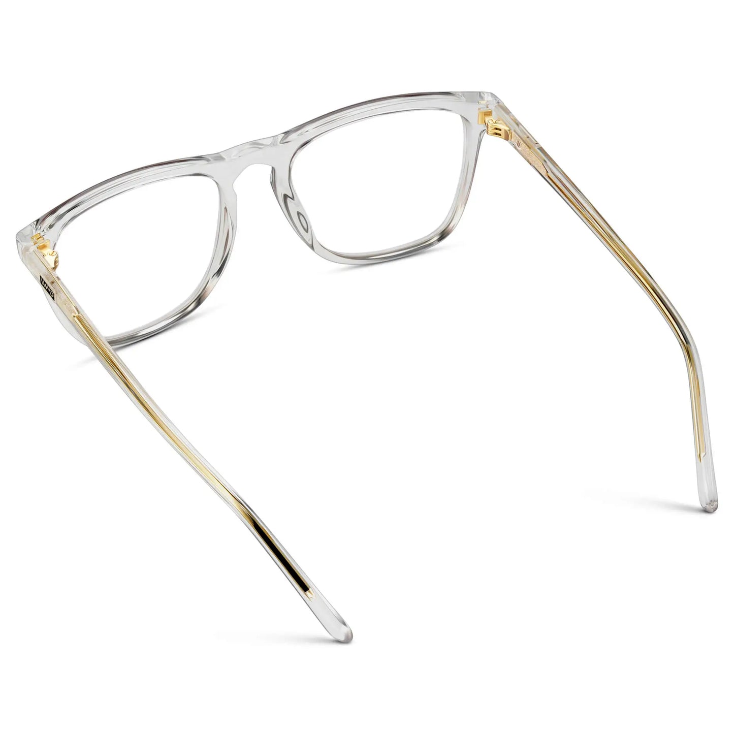 Clear || Back view of Men's Square Prescription Glasses with Clear Frame and Clear Lenses on a white background