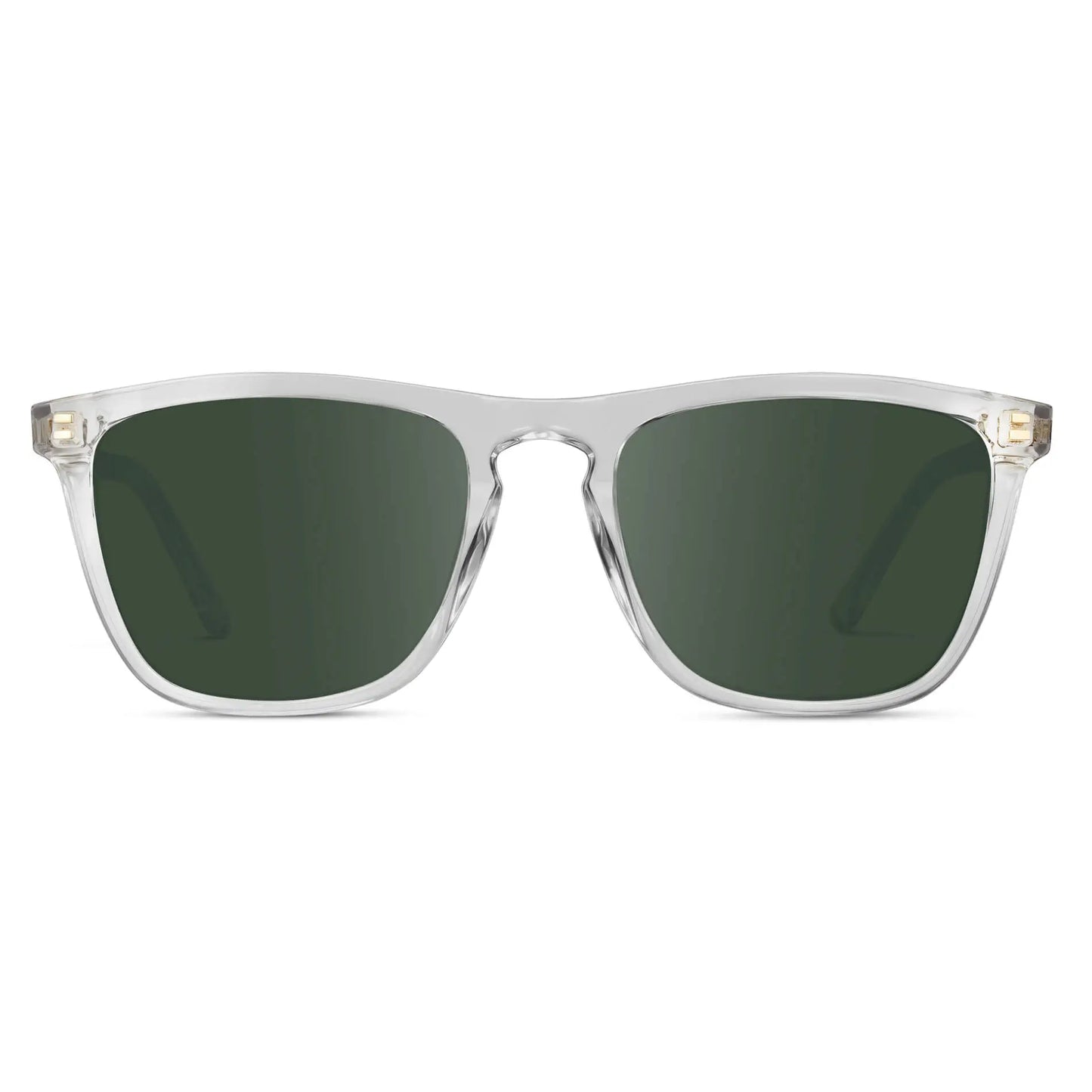 Clear / G15 || Men's Square Prescription Sunglasses with Clear Frame and Green Lenses on a white background