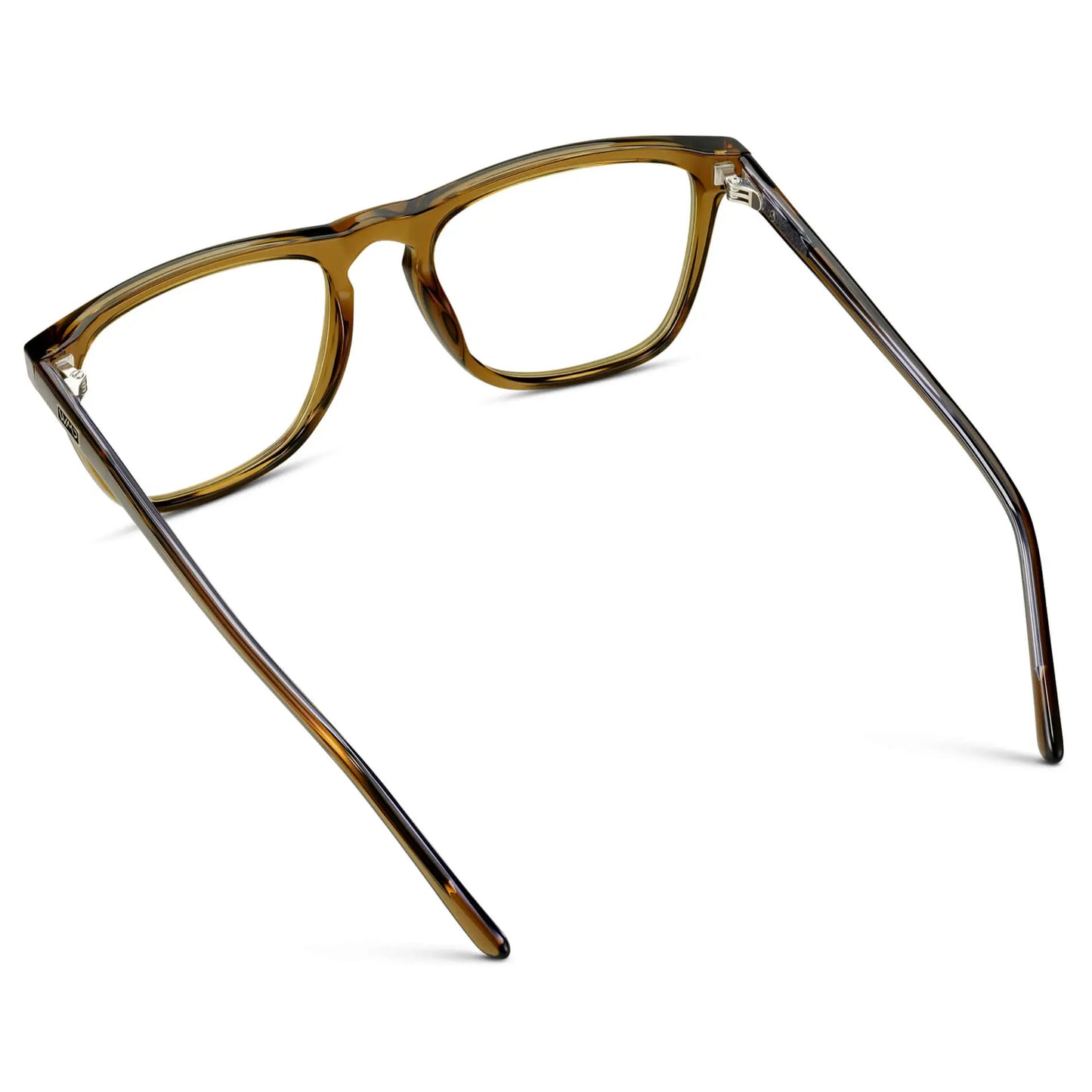 Crystal Verde || Back view of Men's Square Prescription Glasses with Crystal Verde Frame and Clear Lenses on a white background