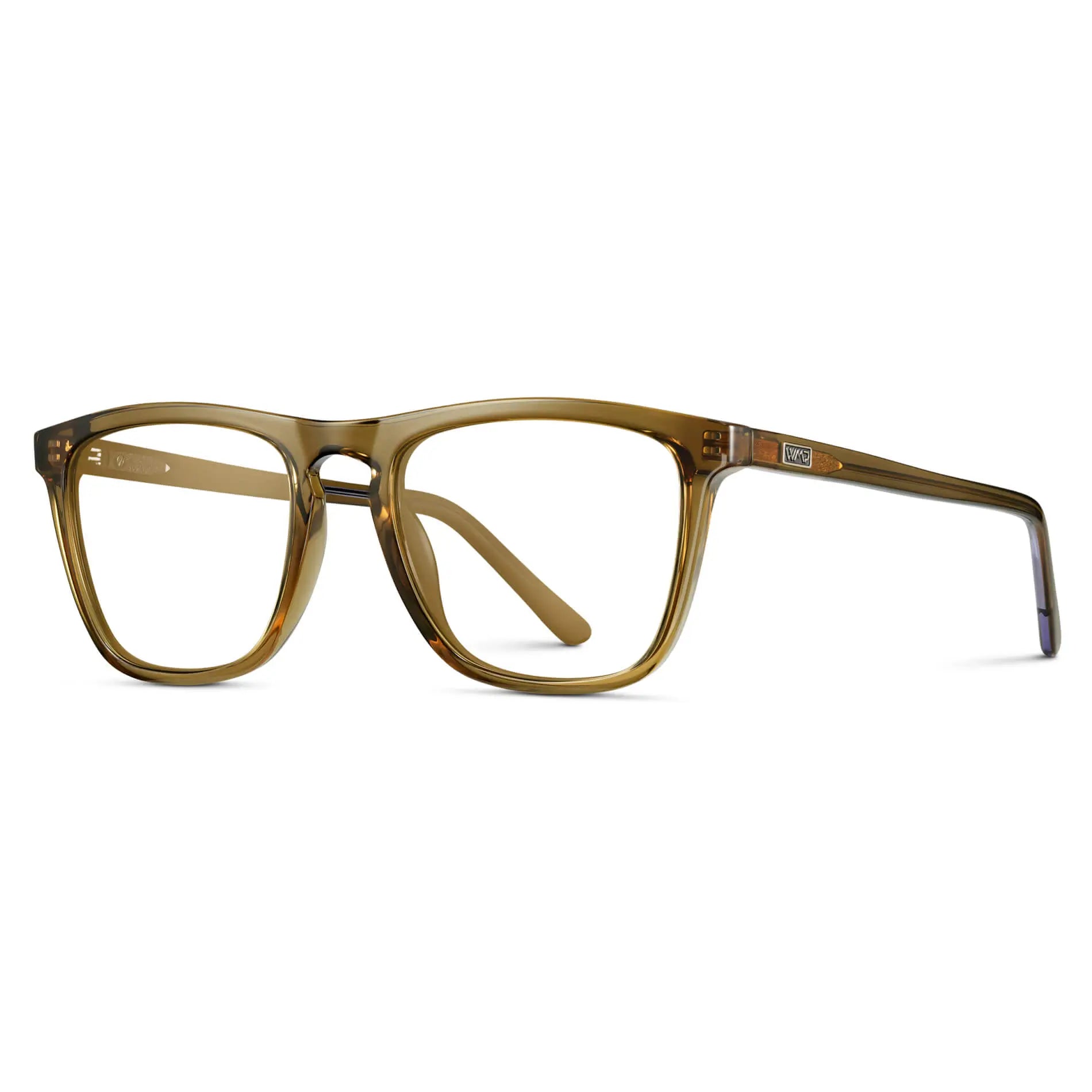 Crystal Verde || Side view of Men's Square Prescription Glasses with Crystal Verde Frame and Clear Lenses on a white background