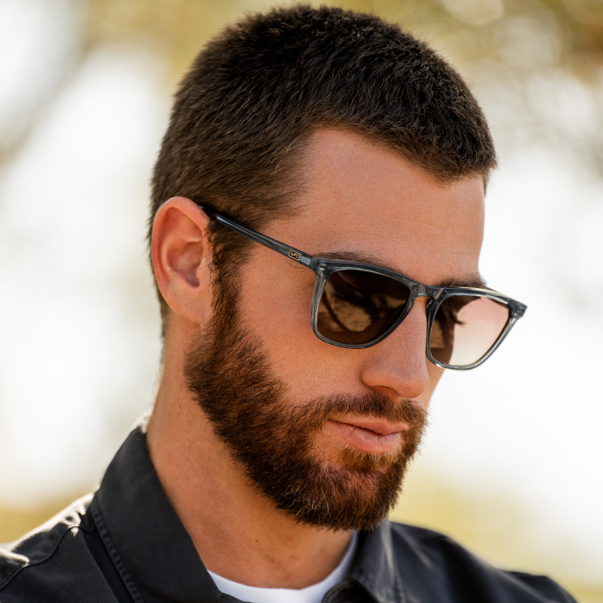 Crystal Stone Blue / Brown Gradient Lens || Crystal Blue Classic Square Frame Sunglasses with Brown Polarized Lenses