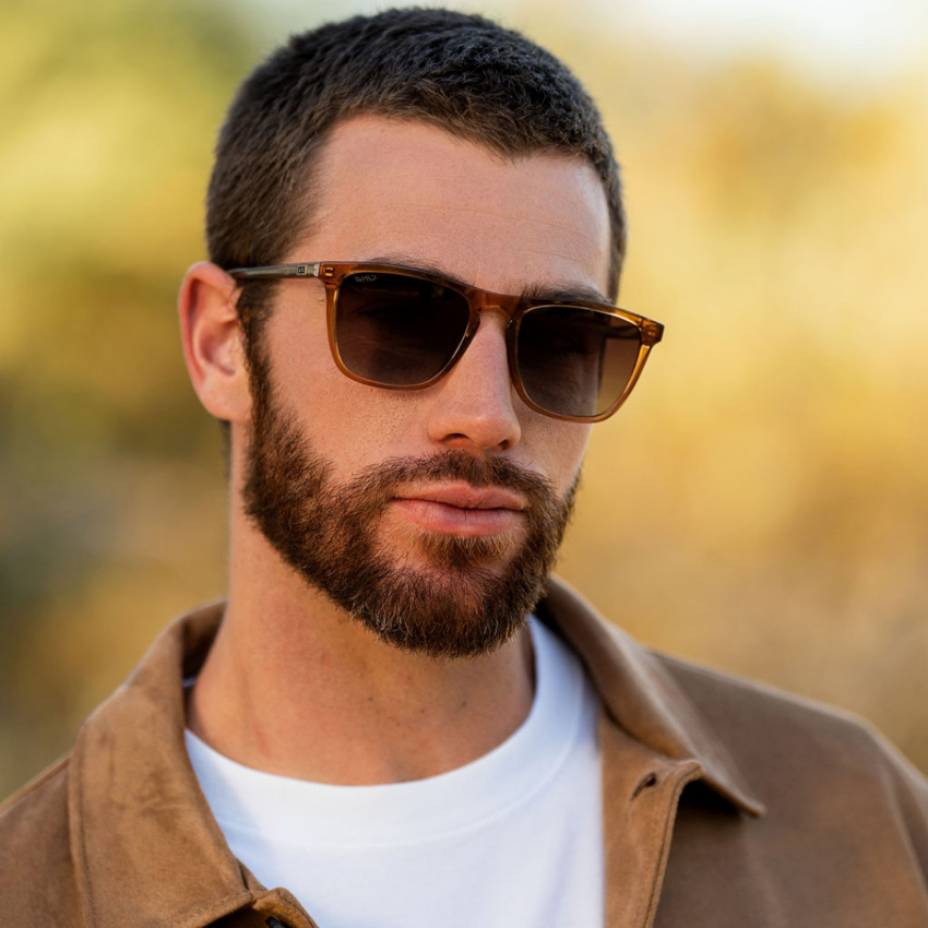 Crystal Brown / Brown Gradient Lens || Brown Classic Square Frame Sunglasses with Brown Polarized Lenses