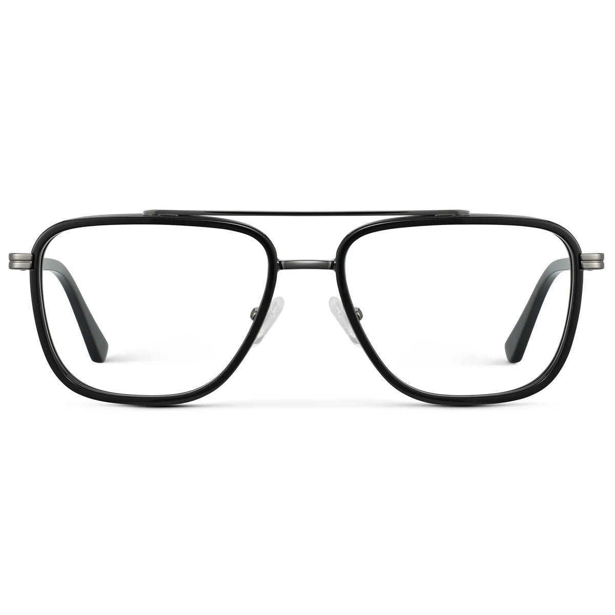 Black || Men's Metal Double Bridge Aviator Prescription Glasses with Black frame and Clear Lens on a white background