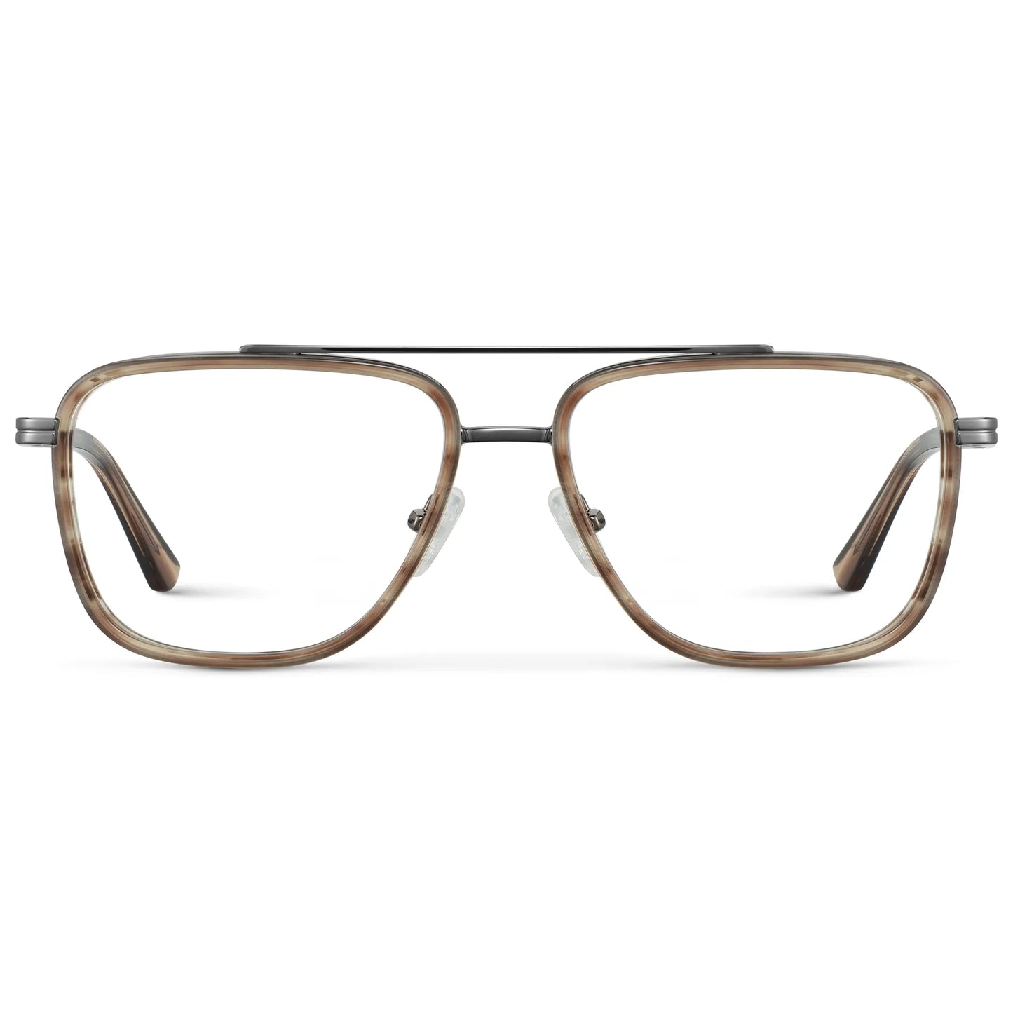 Timber Brown || Men's Metal Double Bridge Aviator Prescription Glasses with Timber Brown frame and Clear Lens on a white background
