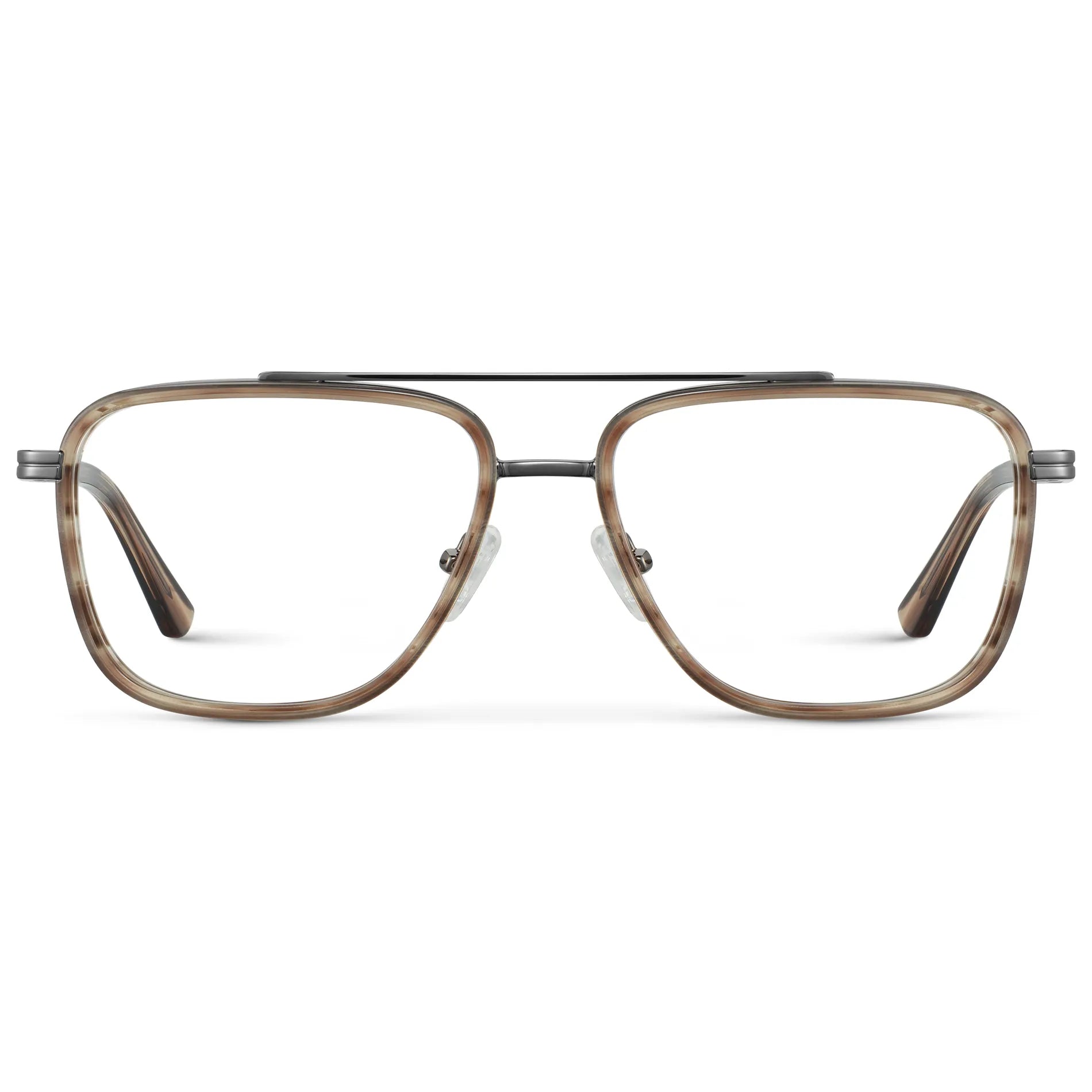Timber Brown || Men's Metal Double Bridge Aviator Prescription Glasses with Timber Brown frame and Clear Lens on a white background