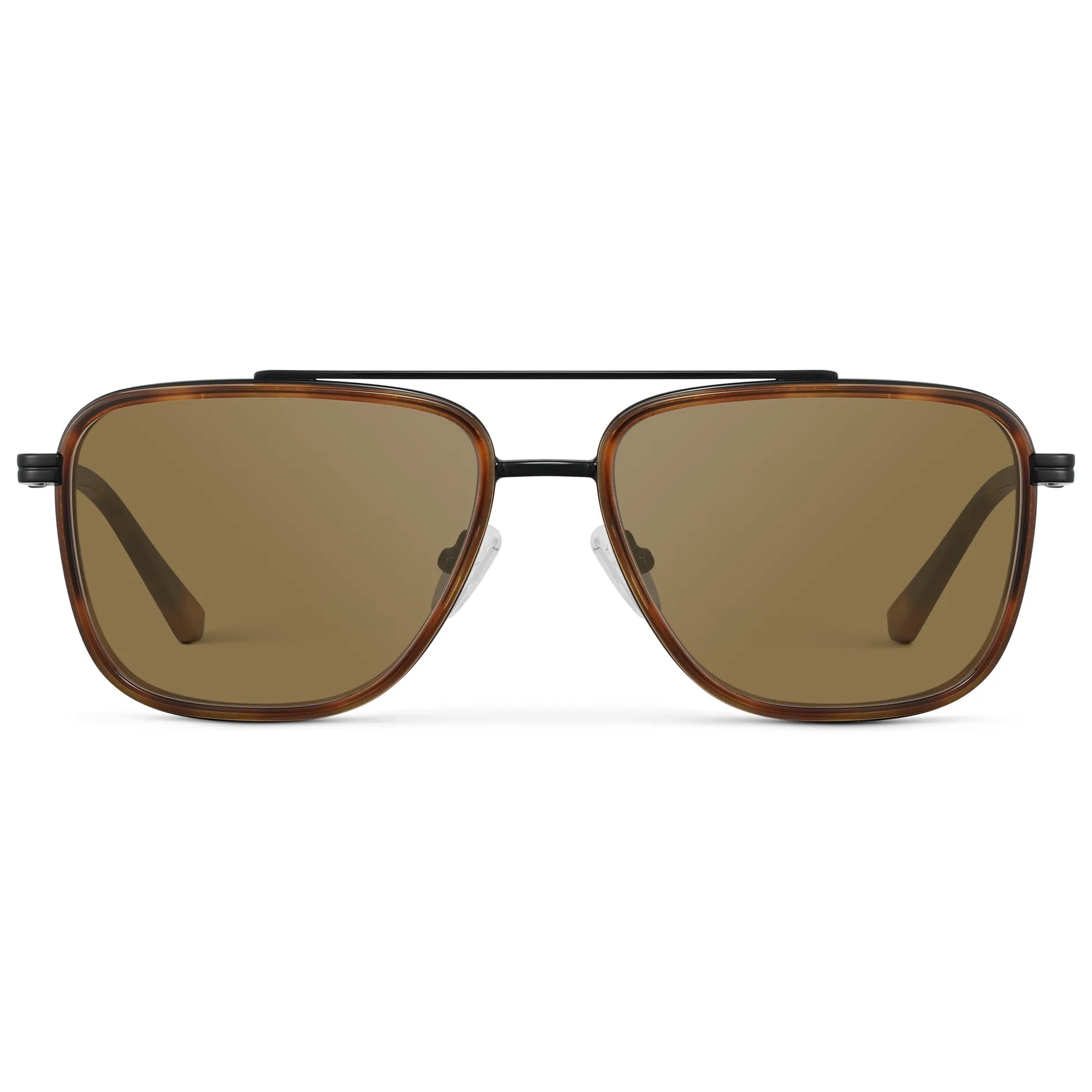 Brown Tortoise / Amber || Men's Metal Double Bridge Aviator Prescription Sunglasses with Brown Tortoise frame and Brown Lens on a white background