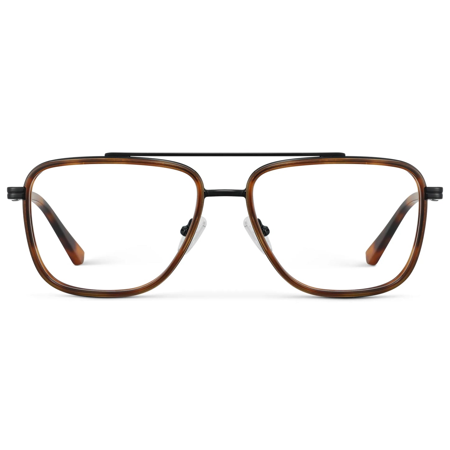 Brown Tortoise || Men's Metal Double Bridge Aviator Prescription Glasses with Brown Tortoise frame and Clear Lens on a white background