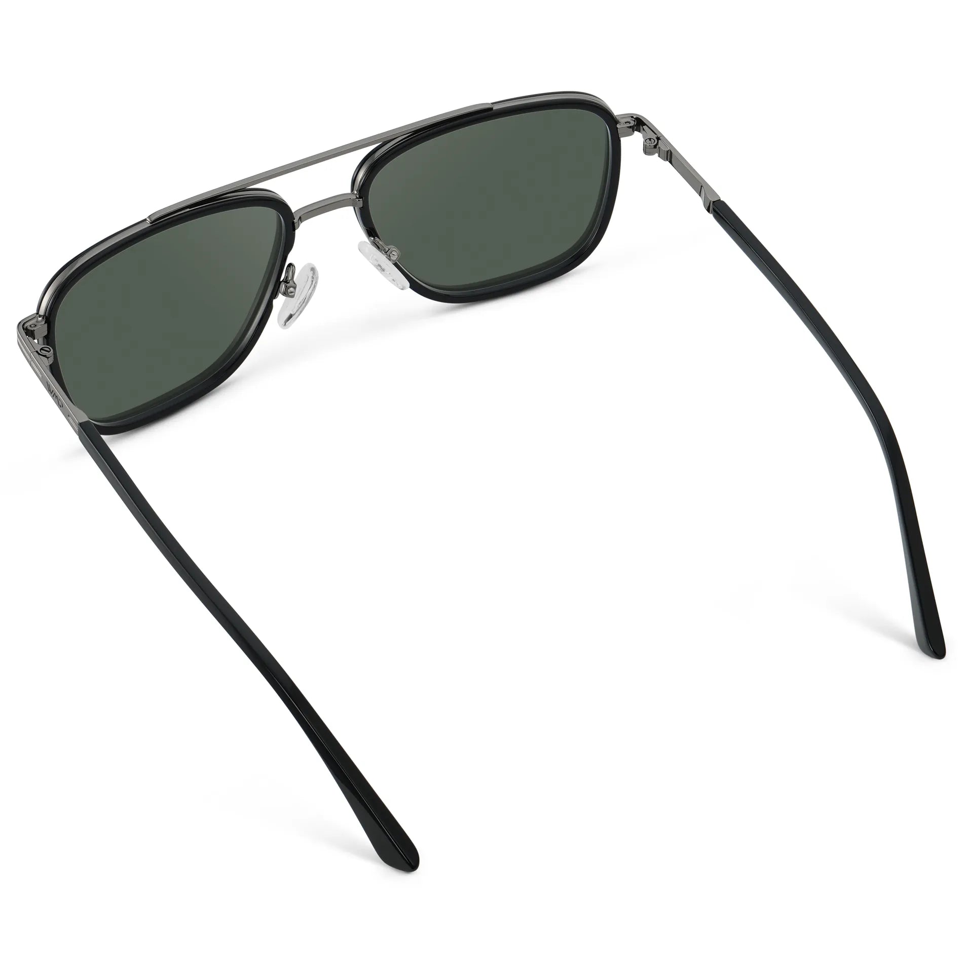 Black / G15 || Back view of Men's Metal Double Bridge Aviator Prescription Sunglasses with Black frame and Green Lens on a white background