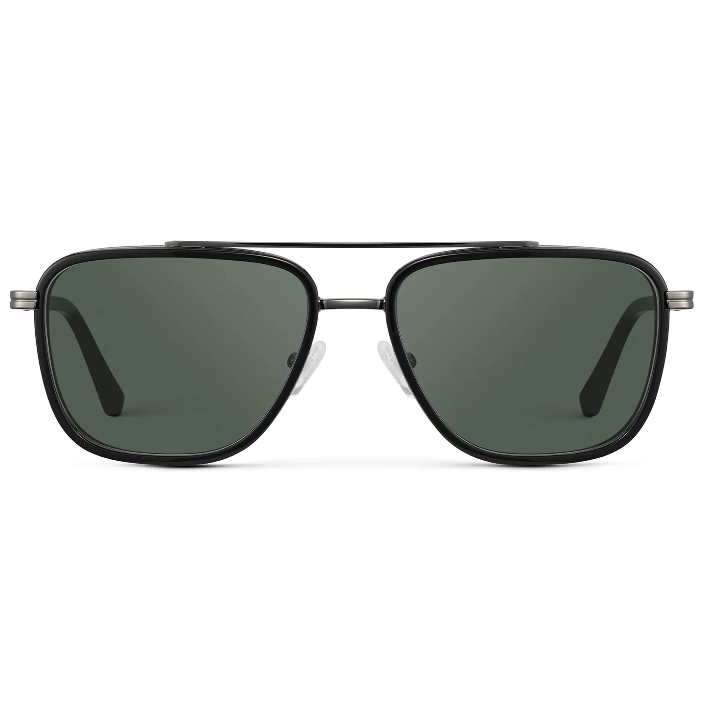 Black / G15 || Men's Metal Double Bridge Aviator Prescription Sunglasses with Black frame and Green Lens on a white background