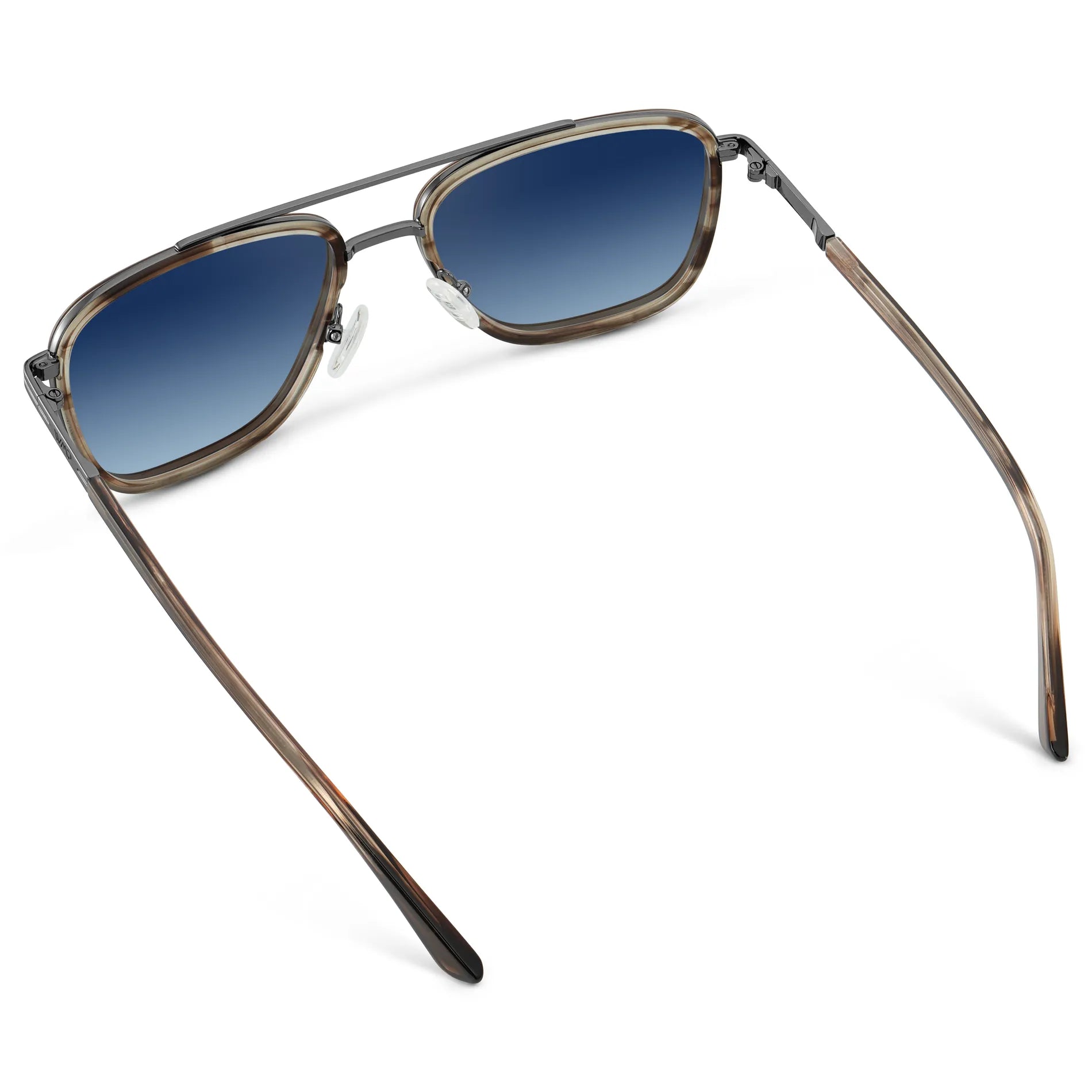Timber Brown / Blue Gradient Lens || Back view of Men's Aviator Sunglasses with Timber Brown frame and Blue Gradient Lens on a white background