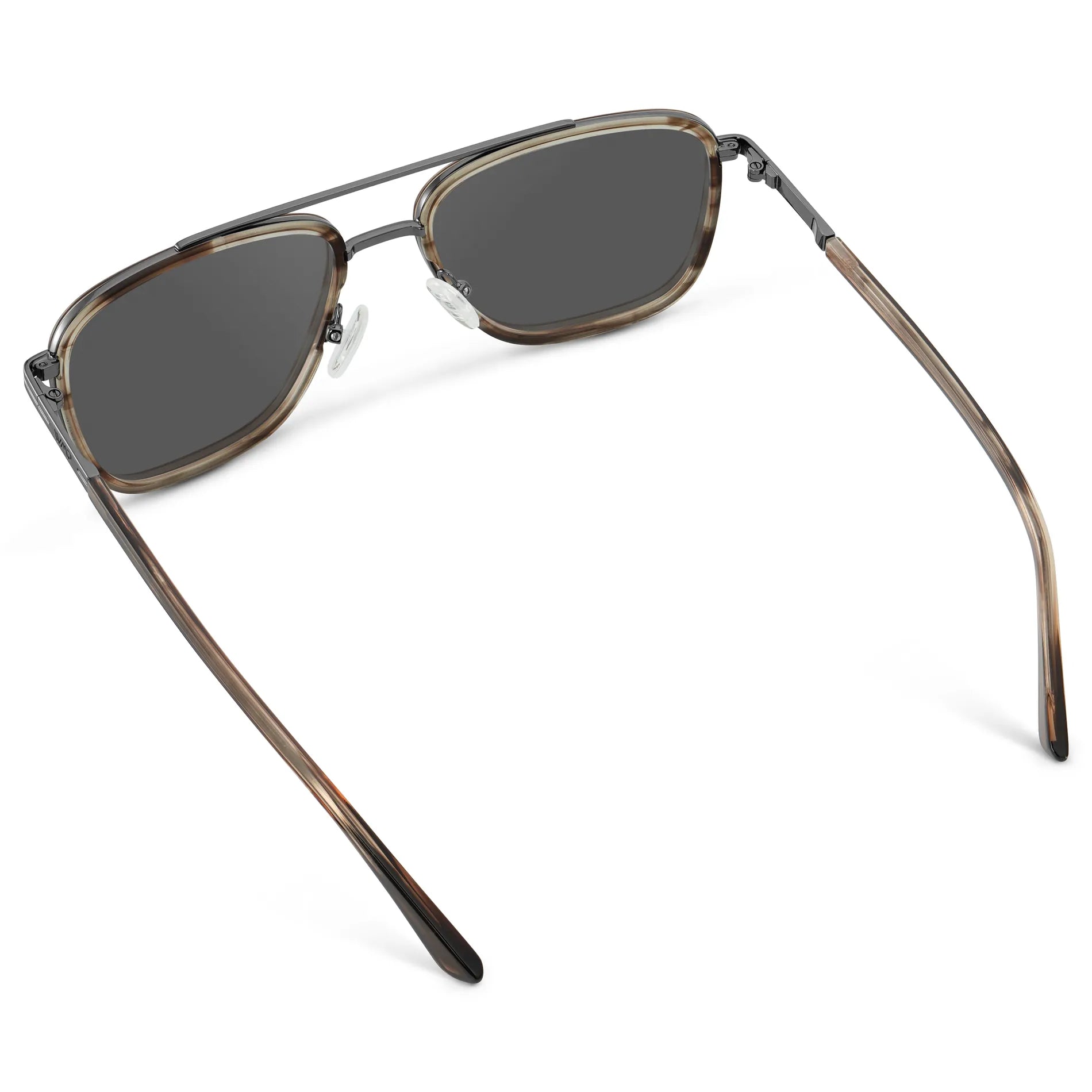 Timber Brown / Grey || Back view of Men's Metal Double Bridge Aviator Prescription Sunglasses with Timber Brown frame and Grey Lens on a white background
