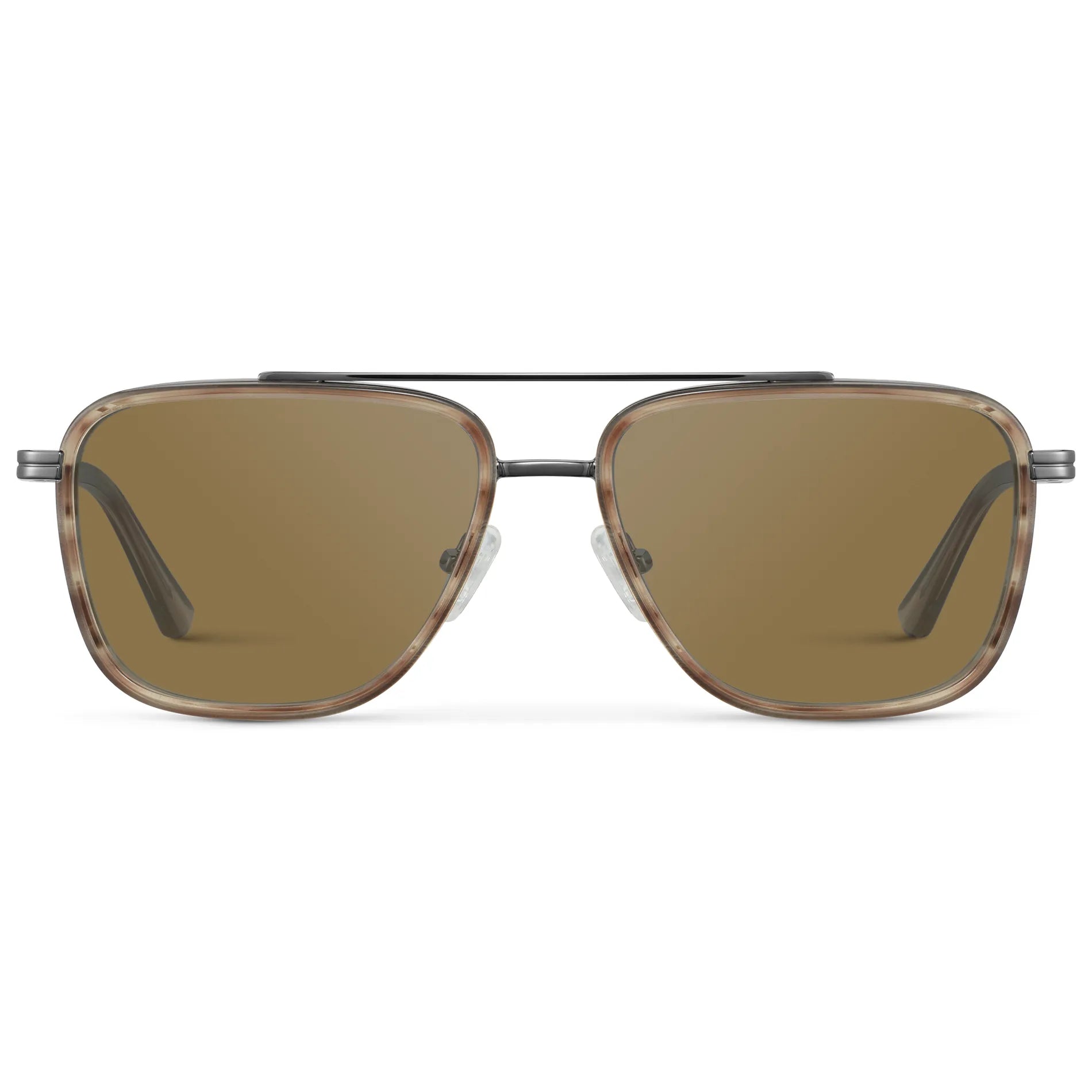 Timber Brown / Amber || Men's Metal Double Bridge Aviator Prescription Sunglasses with Timber Brown frame and Brown Lens on a white background