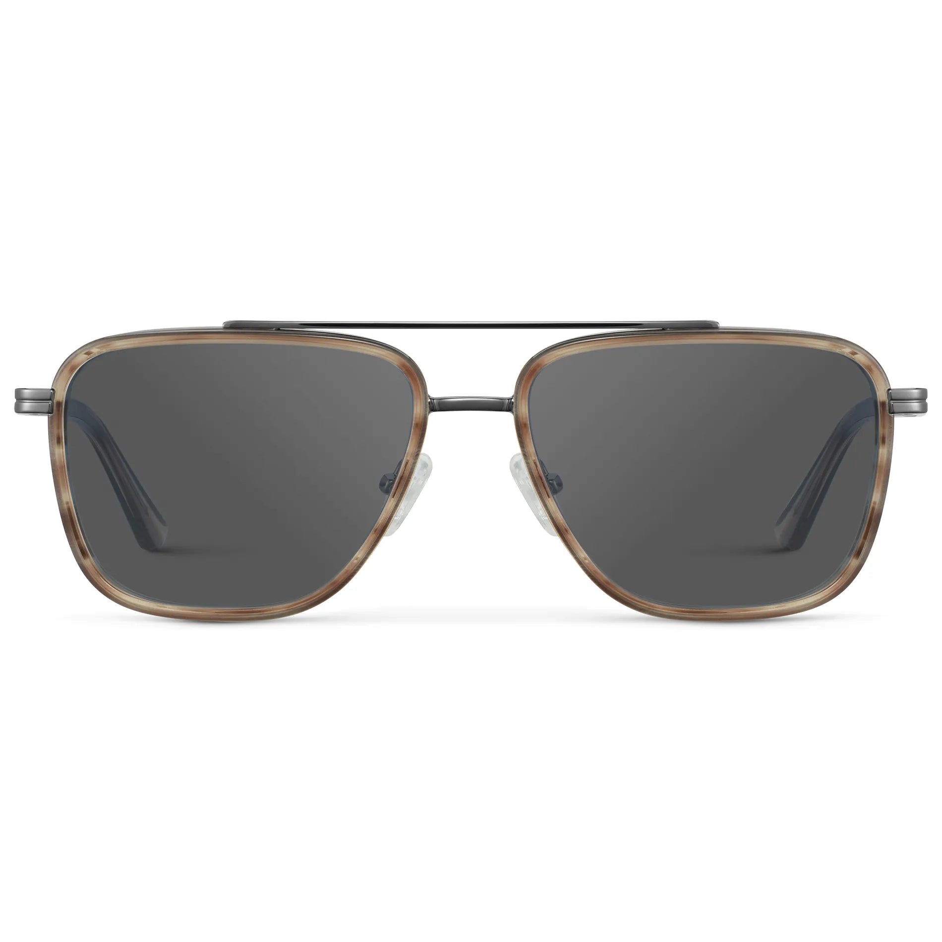 Timber Brown / Grey || Men's Metal Double Bridge Aviator Prescription Sunglasses with Timber Brown frame and Grey Lens on a white background