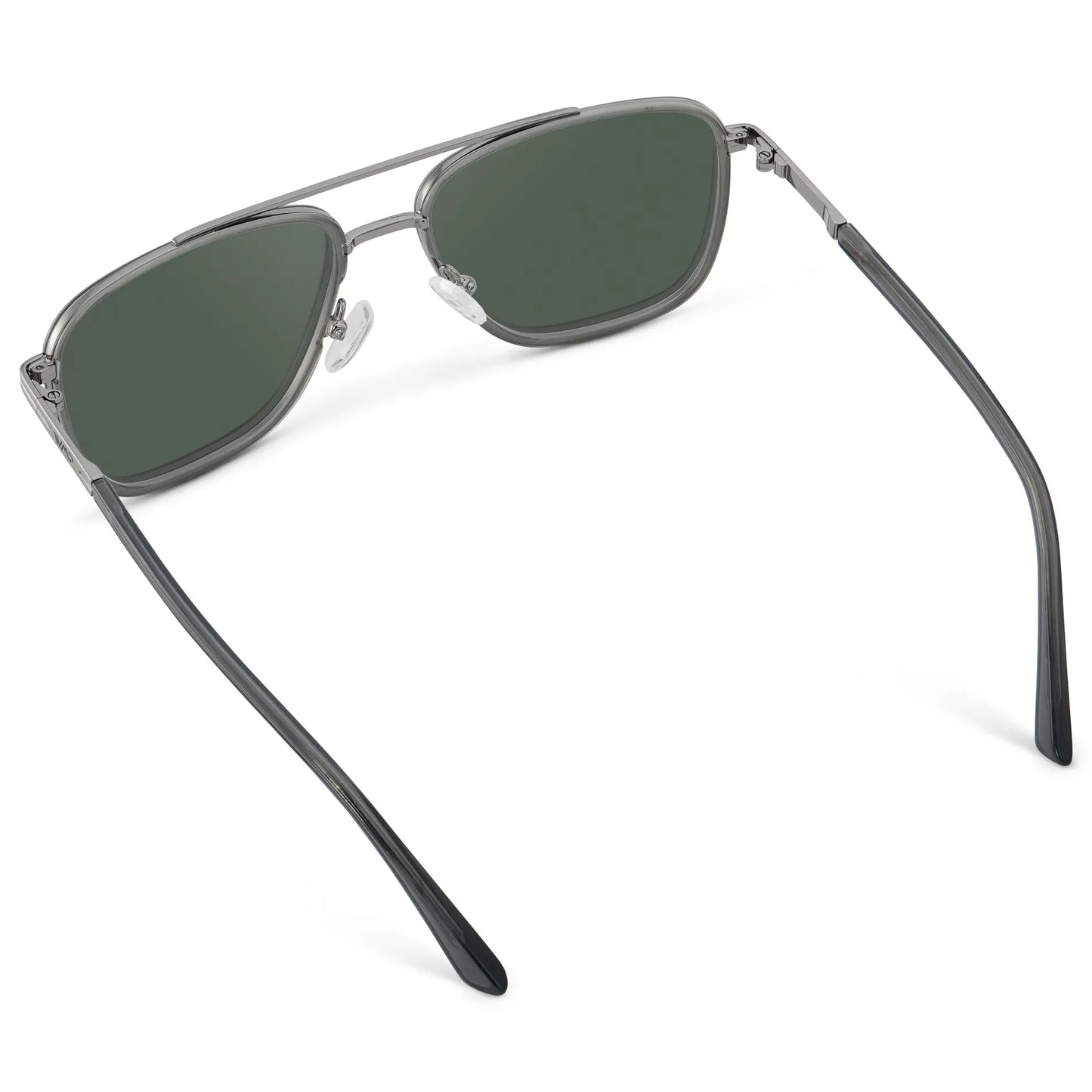 Smoke Grey / G15 || Back view of Men's Metal Double Bridge Aviator Prescription Sunglasses with Smoke Grey frame and Green Lens on a white background