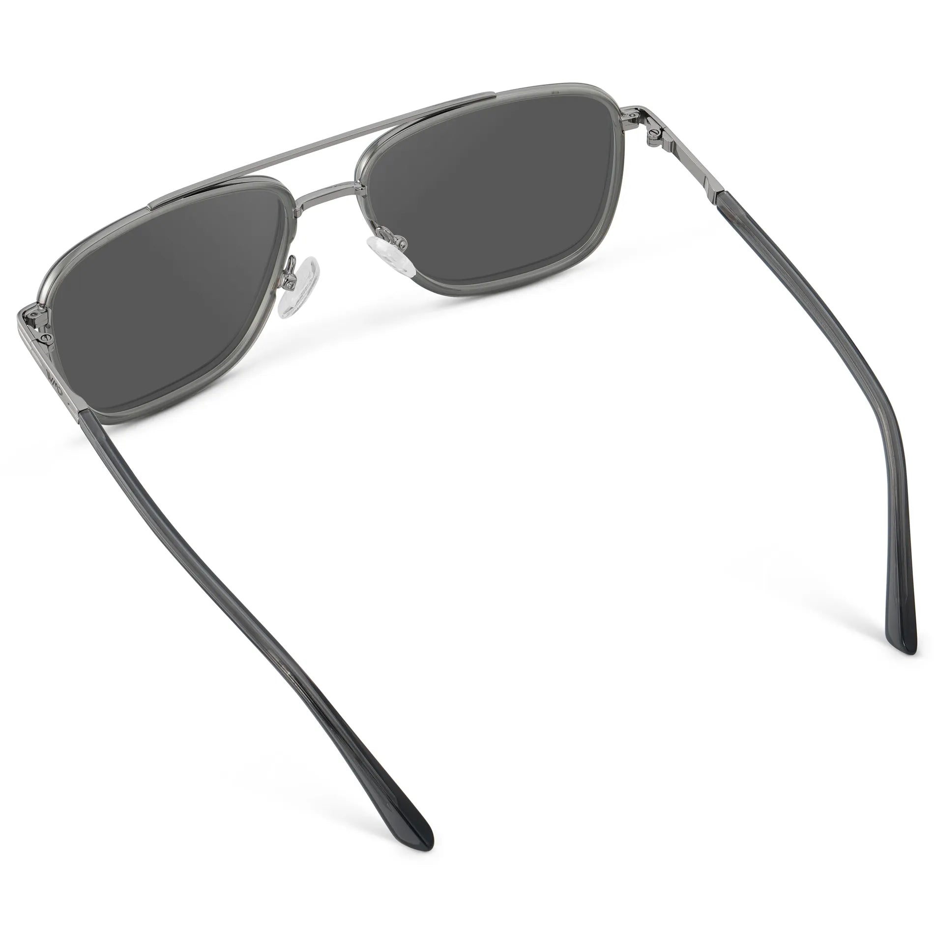 Smoke Grey / Grey || Back view of Men's Metal Double Bridge Aviator Prescription Sunglasses with Smoke Grey frame and Grey Lens on a white background
