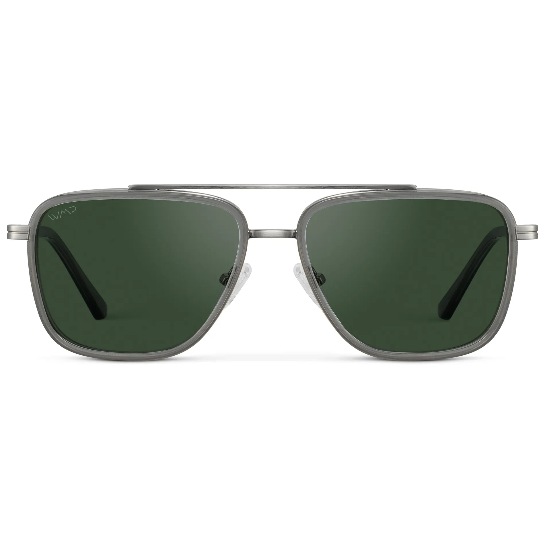 Smoke Grey / Smoke Green Lens || Men's Aviator Sunglasses with Smoke Grey frame and Smoke Green Lens on a white background