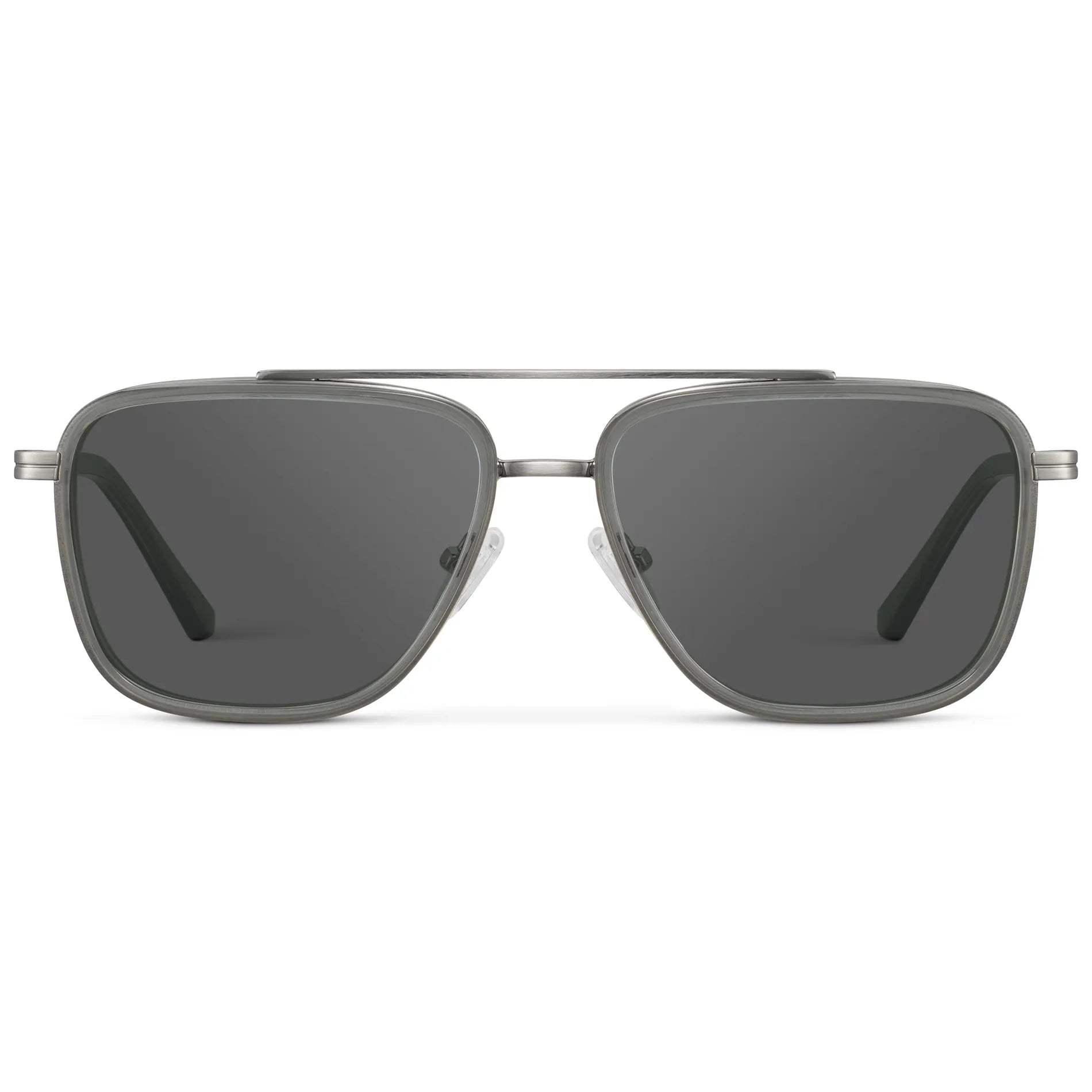 Smoke Grey / Grey || Men's Metal Double Bridge Aviator Prescription Sunglasses with Smoke Grey frame and Grey Lens on a white background