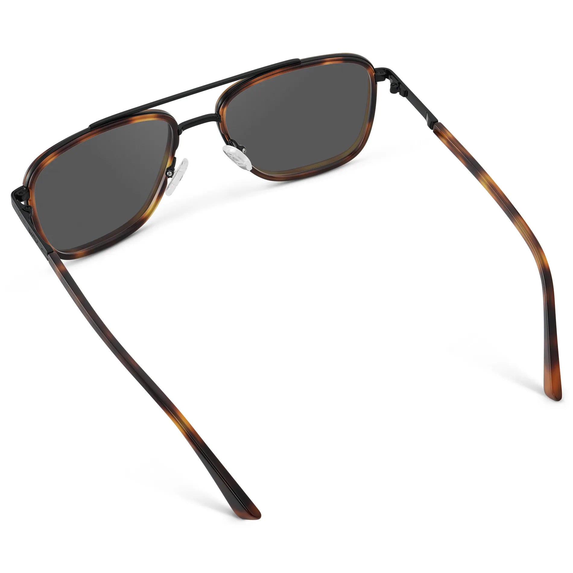 Brown Tortoise / Grey || Back view of Men's Metal Double Bridge Aviator Prescription Sunglasses with Brown Tortoise frame and Grey Lens on a white background