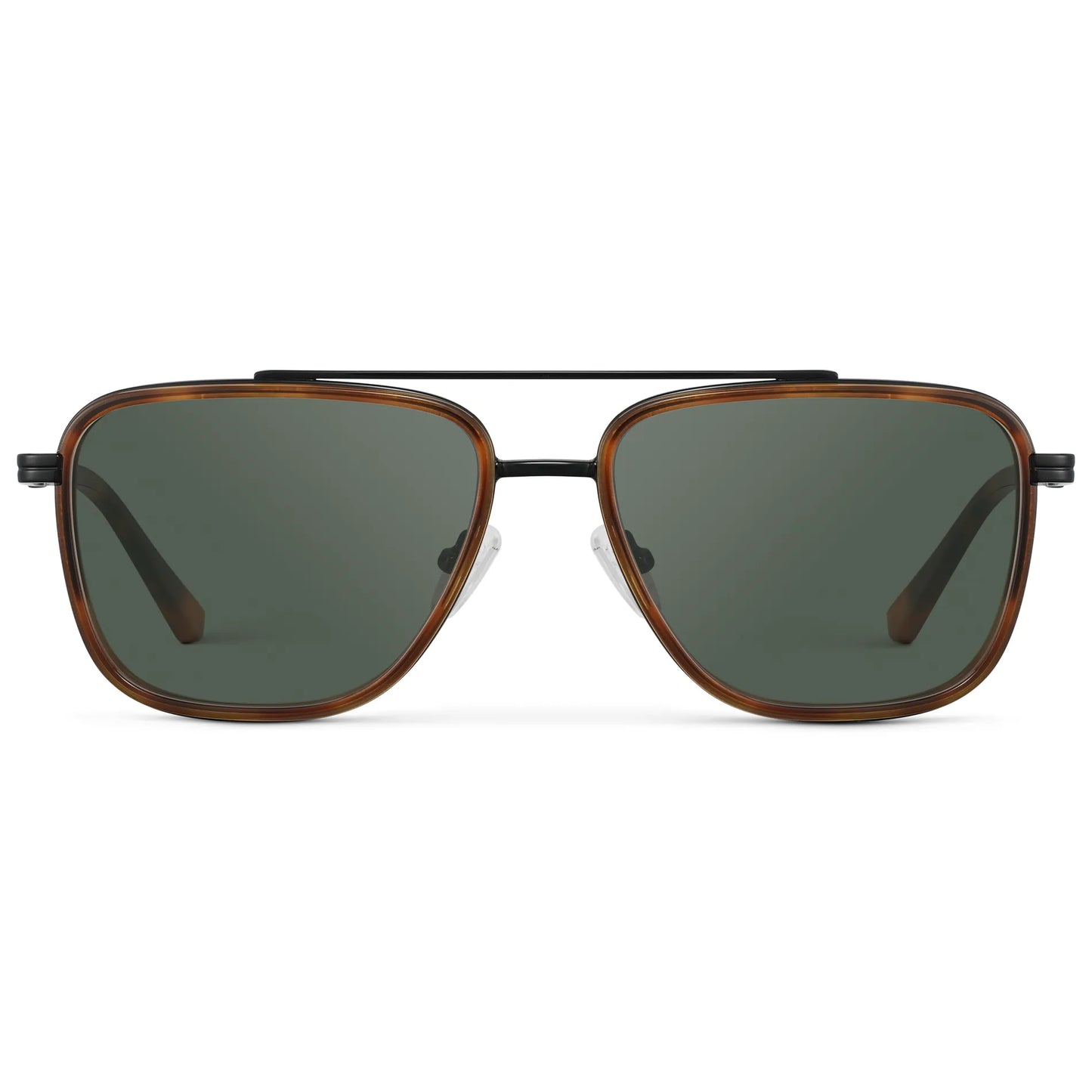 Brown Tortoise / G15 || Men's Metal Double Bridge Aviator Prescription Sunglasses with Brown Tortoise frame and Green Lens on a white background