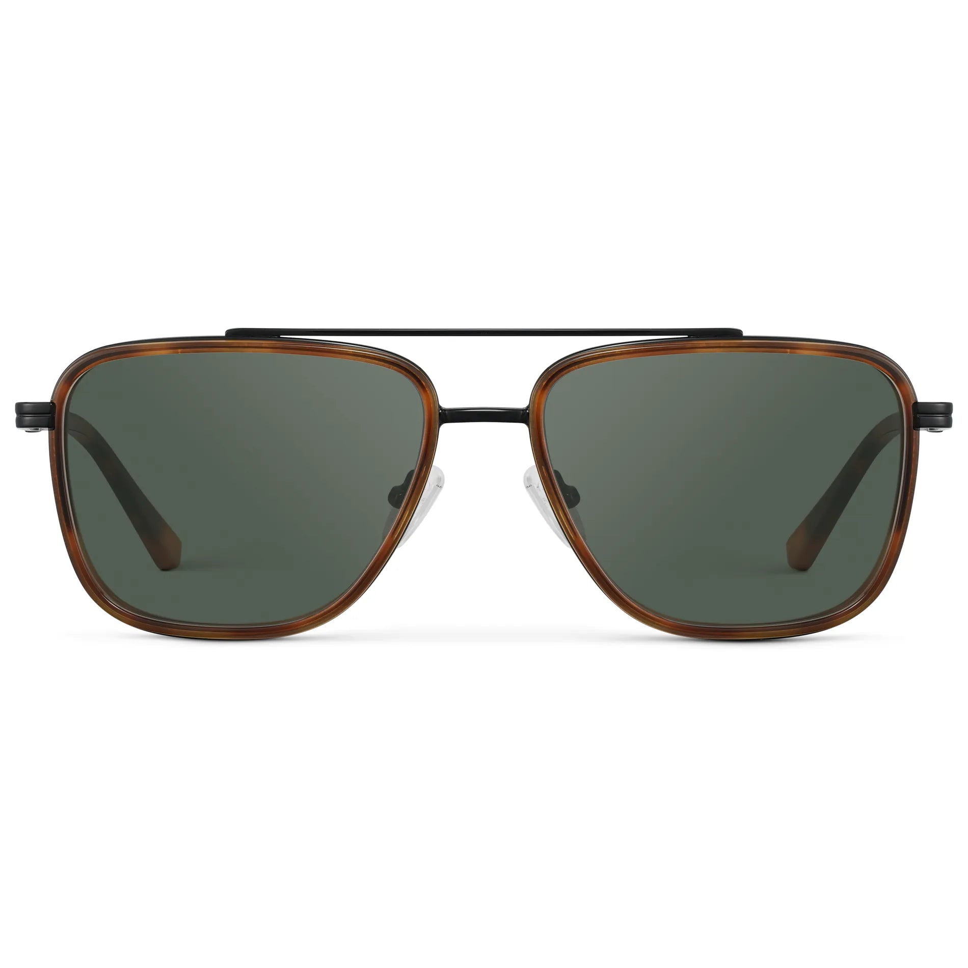 Brown Tortoise / G15 || Men's Metal Double Bridge Aviator Prescription Sunglasses with Brown Tortoise frame and Green Lens on a white background