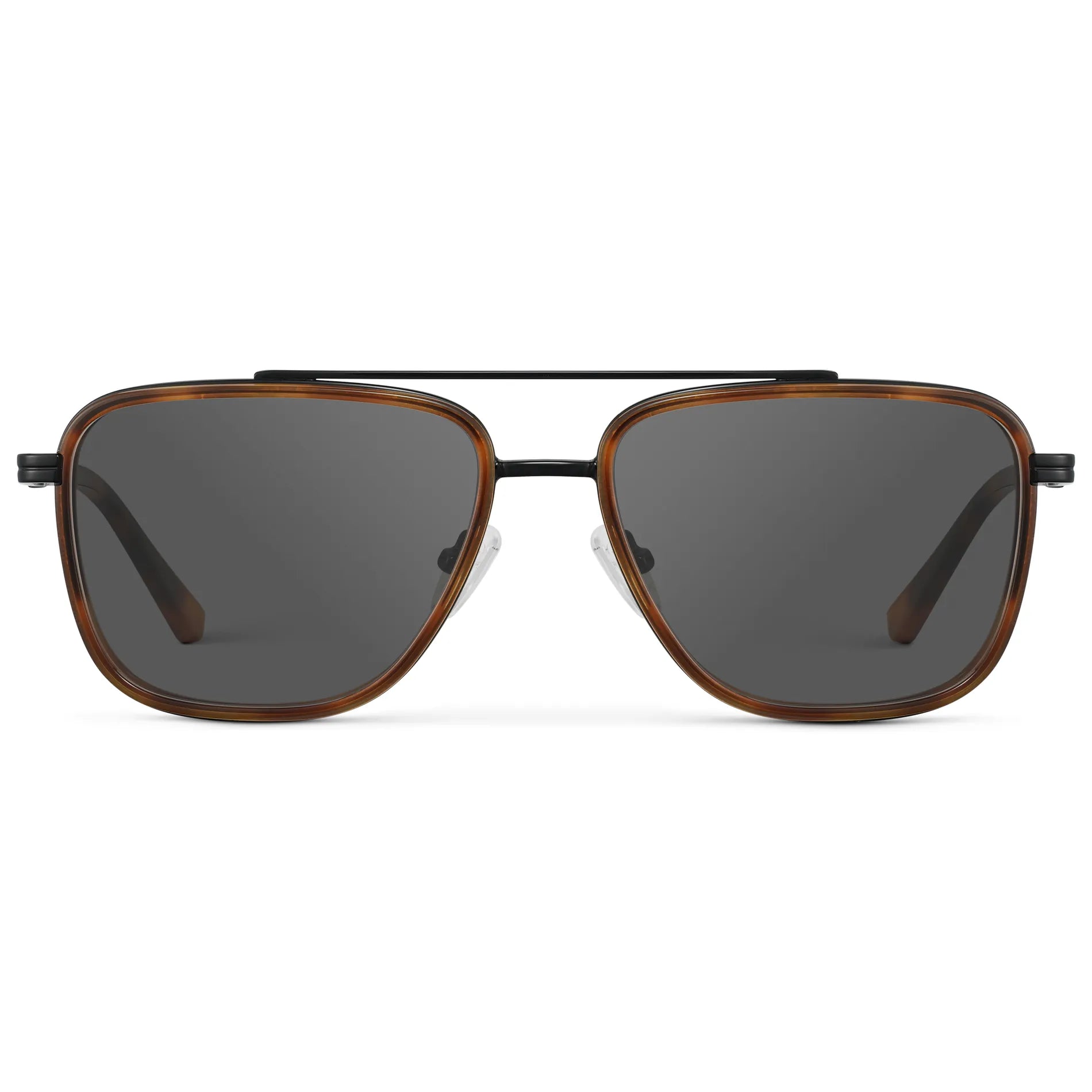 Brown Tortoise / Grey || Men's Metal Double Bridge Aviator Prescription Sunglasses with Brown Tortoise frame and Grey Lens on a white background