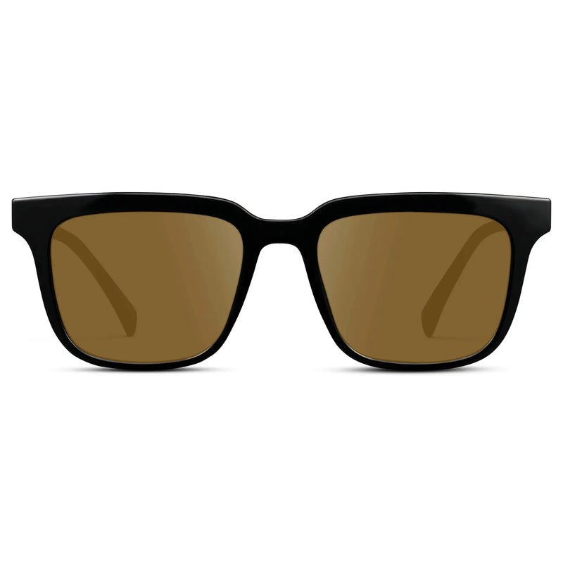 Black / Amber || Front view of Men's Thick Square Prescription Sunglasses with Black Acetate Frame and Amber Lens
