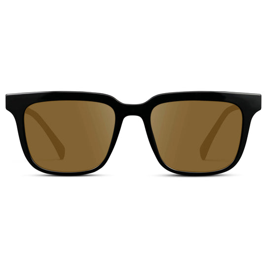 Black / Amber || Men's Thick Square Prescription Sunglasses with Black Acetate Frame and Amber Lens