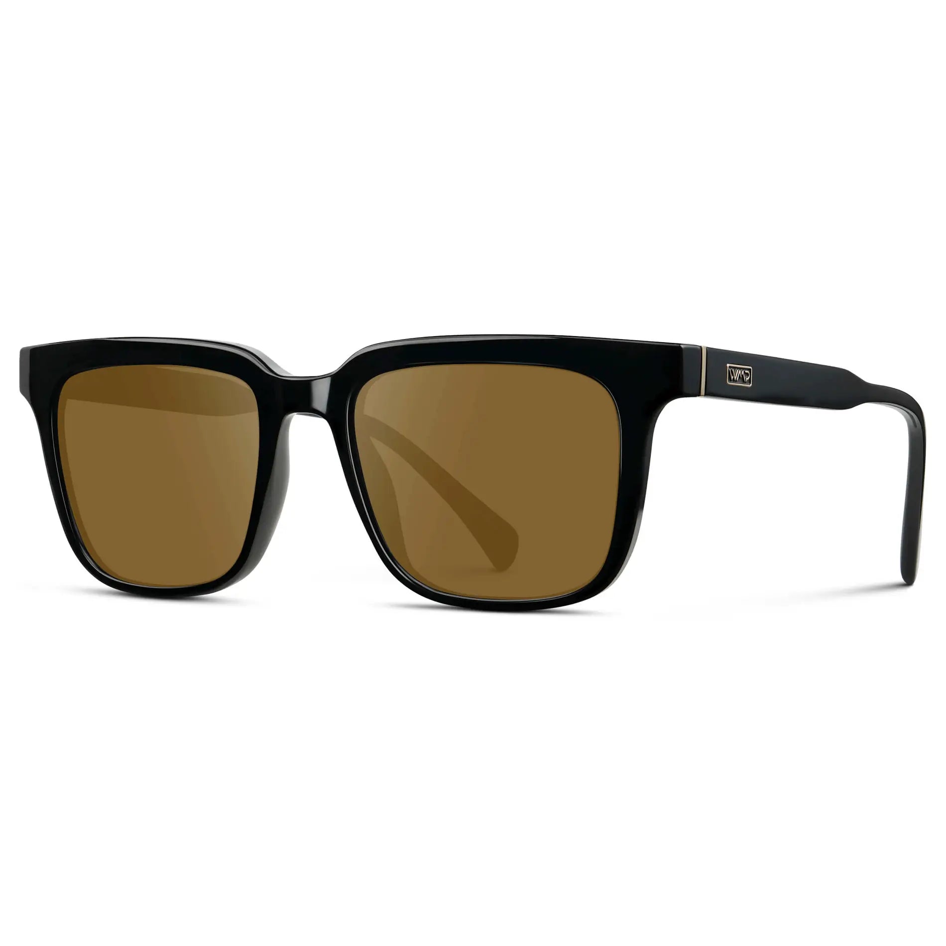 Black / Amber || Side view of Men's Thick Square Prescription Sunglasses with Black Acetate Frame and Amber Lens