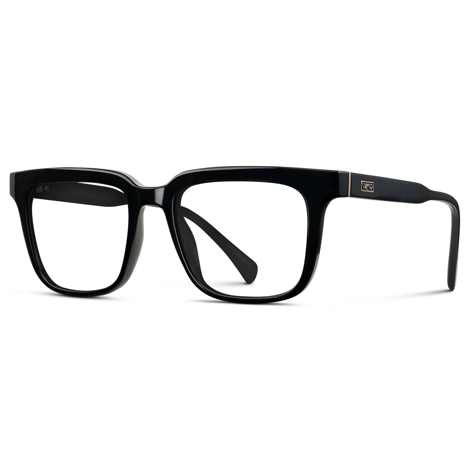 Black || Men's Thick Square Eyeglasses with Black Acetate Frame and Clear Prescription Lens