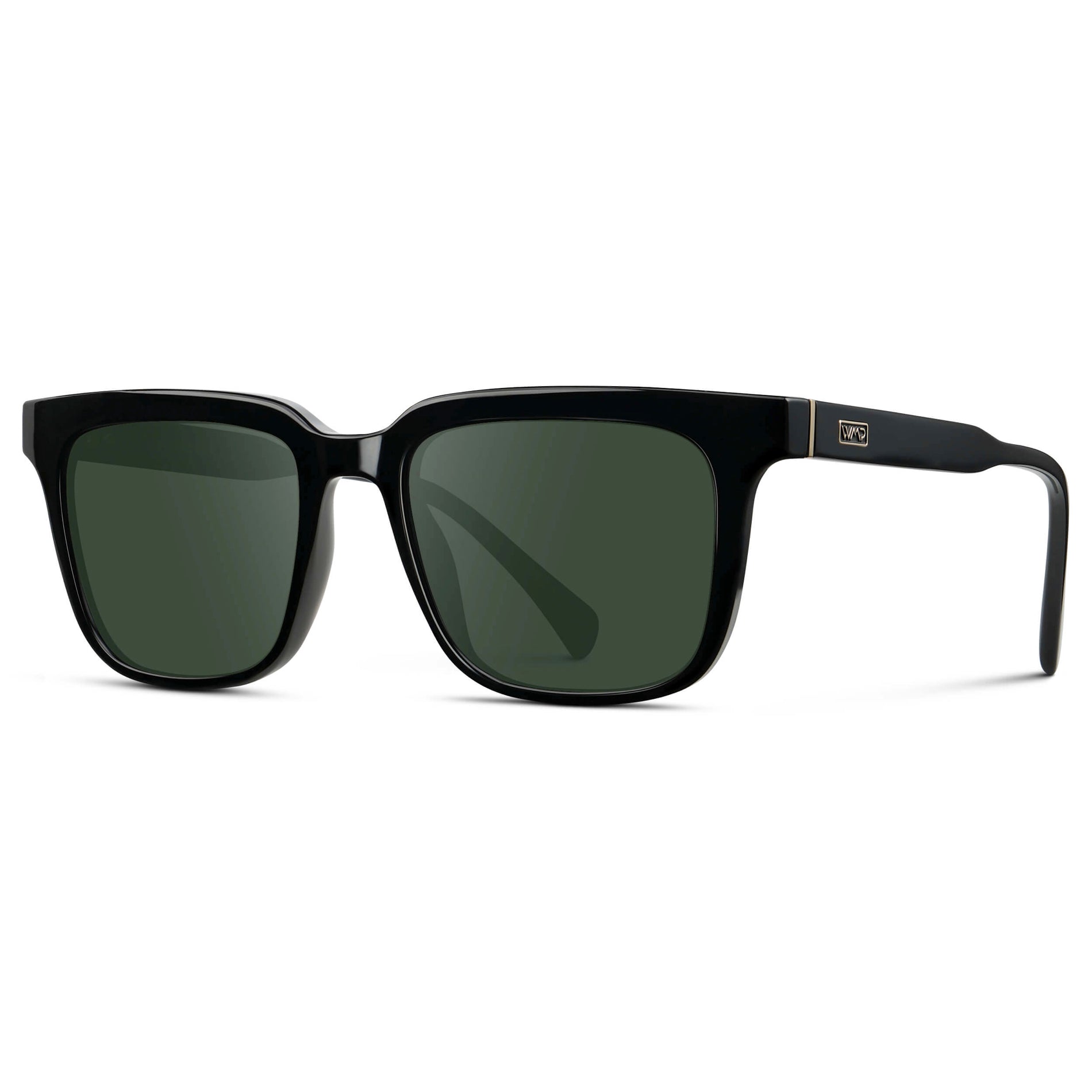 Black / G15 || Men's Thick Square Prescription Sunglasses with Black Acetate Frame and Green Lens
