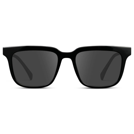 Black / Grey || Men's Thick Square Prescription Sunglasses with Black Acetate Frame and Grey Lens