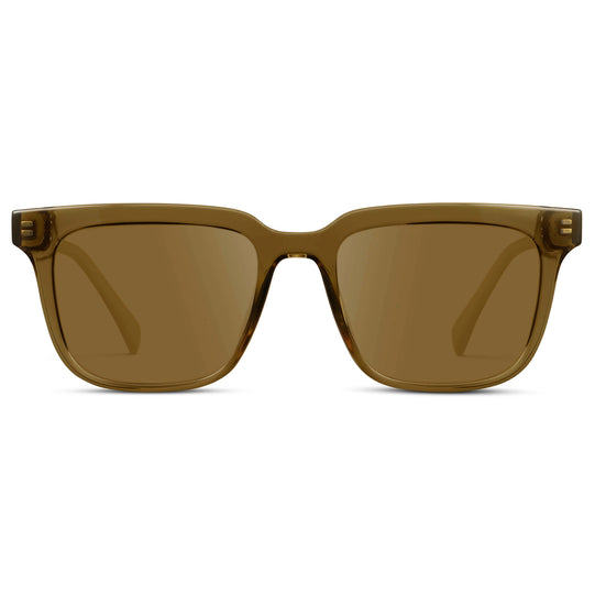 Crystal Verde / Amber || Men's Thick Square Prescription Sunglasses with Crystal Verde Acetate Frame and Amber Lens