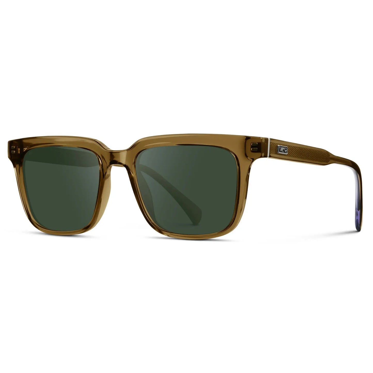 Crystal Verde / G15 || Side view of Men's Thick Square Prescription Sunglasses with Crystal Verde Acetate Frame and Green Lens