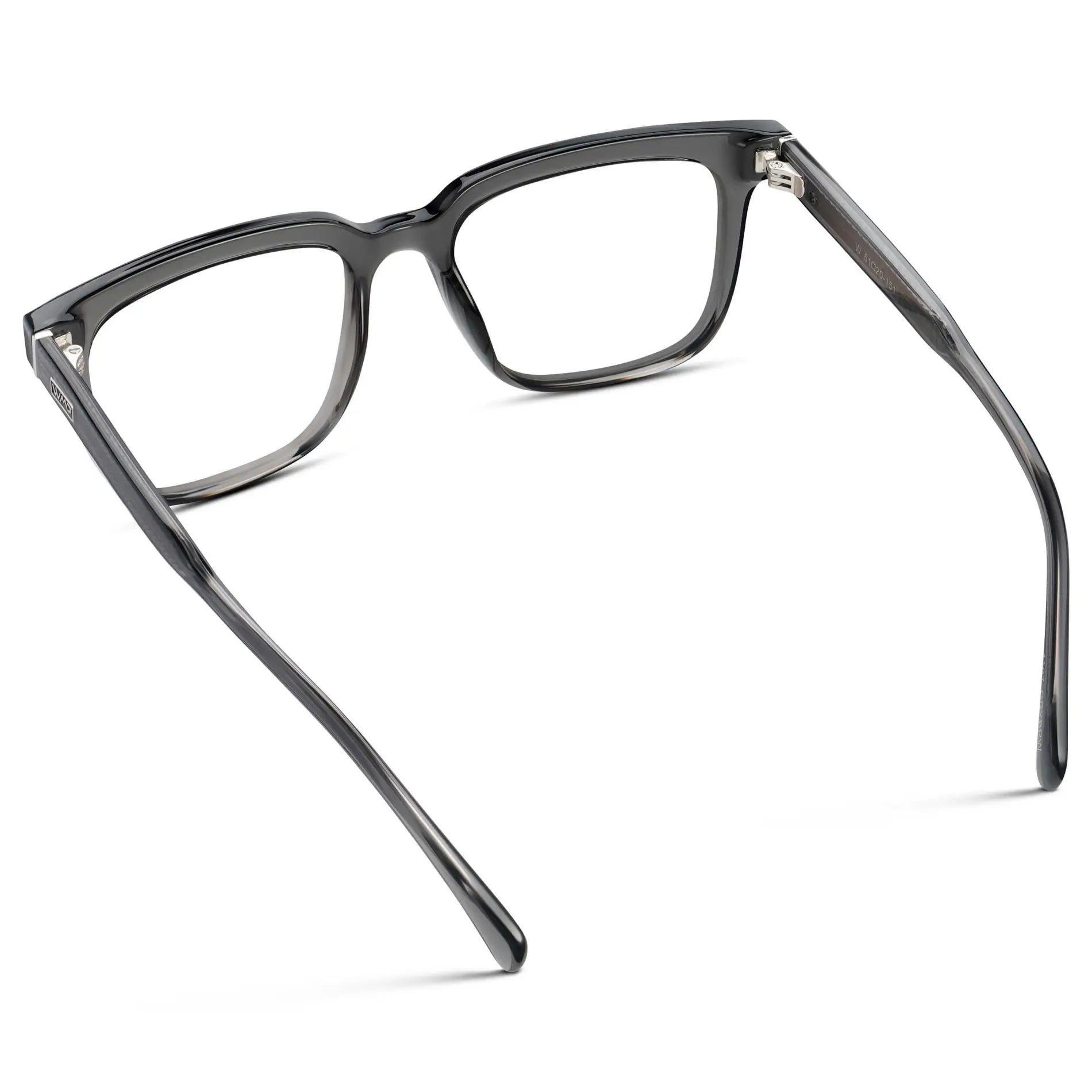 Smoke Grey || Back view of Men's Thick Square Eyeglasses with Smoke Grey Acetate Frame and Clear Prescription Lens on a white background