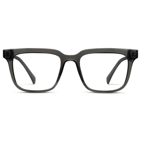 Smoke Grey || Men's Thick Square Eyeglasses with Smoke Grey Acetate Frame and Clear Prescription Lens