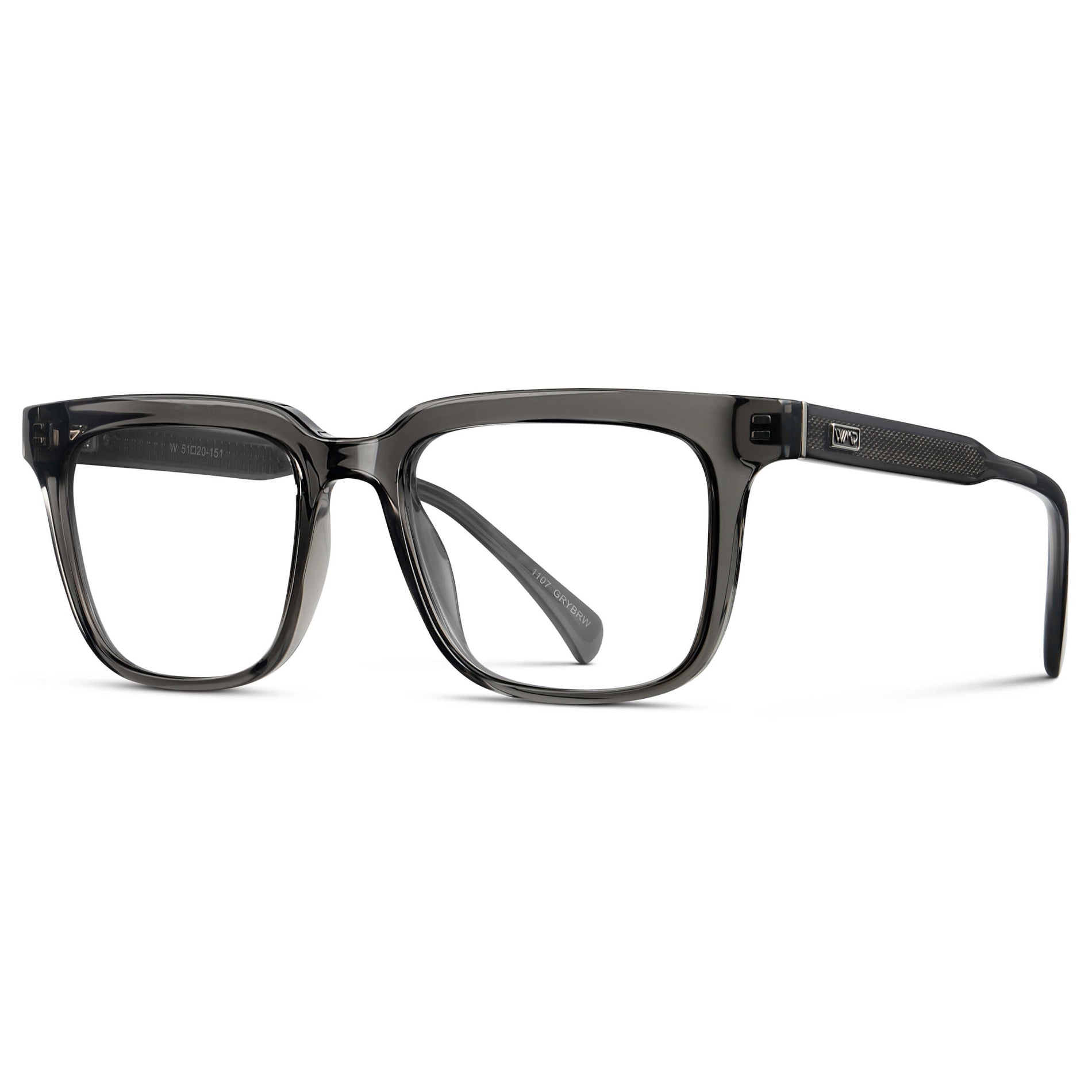 Smoke Grey || Men's Thick Square Eyeglasses with Smoke Grey Acetate Frame and Clear Prescription Lens