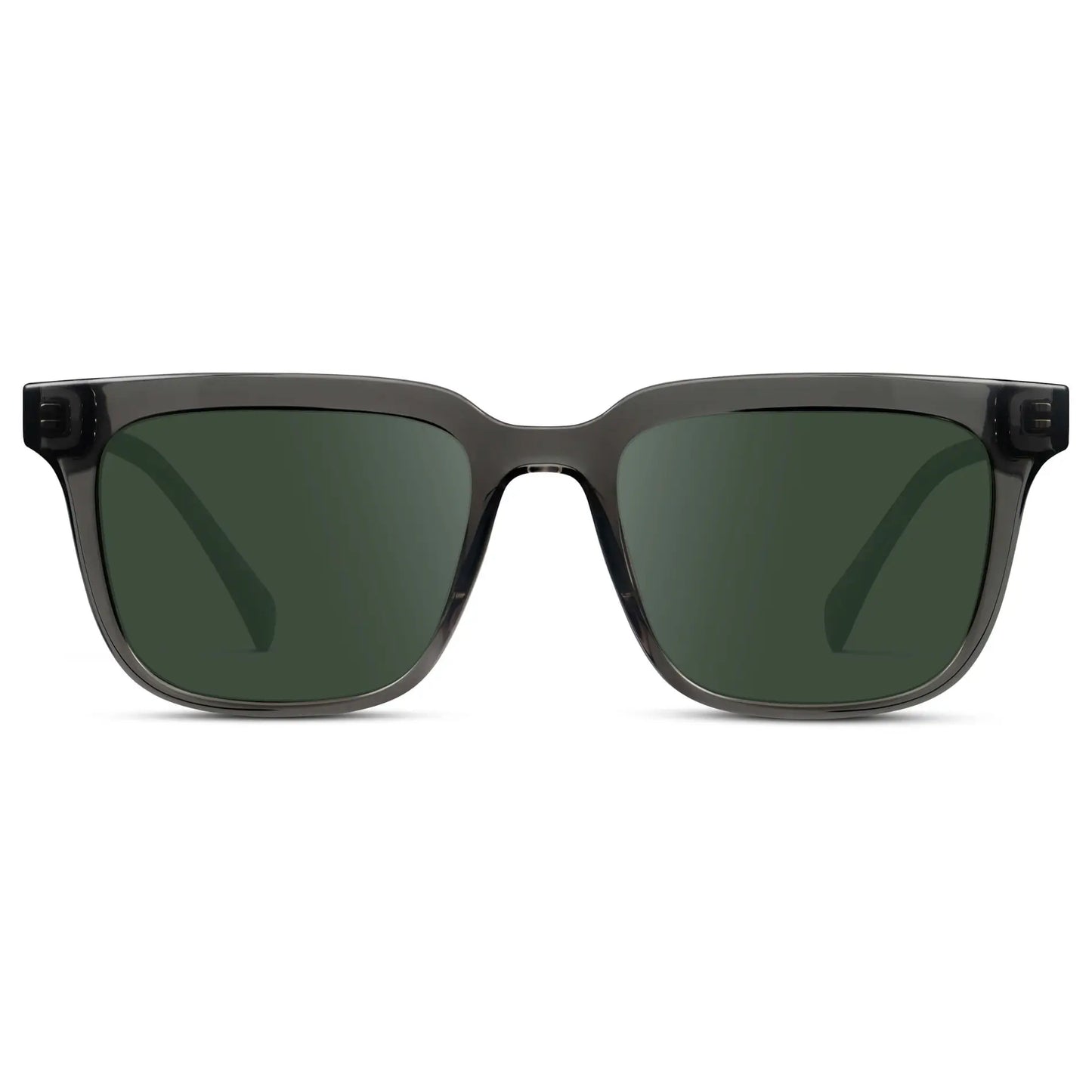 Smoke Grey / G15 || Front view of Men's Thick Square Prescription Sunglasses with Smoke Grey Acetate Frame and Green Lens