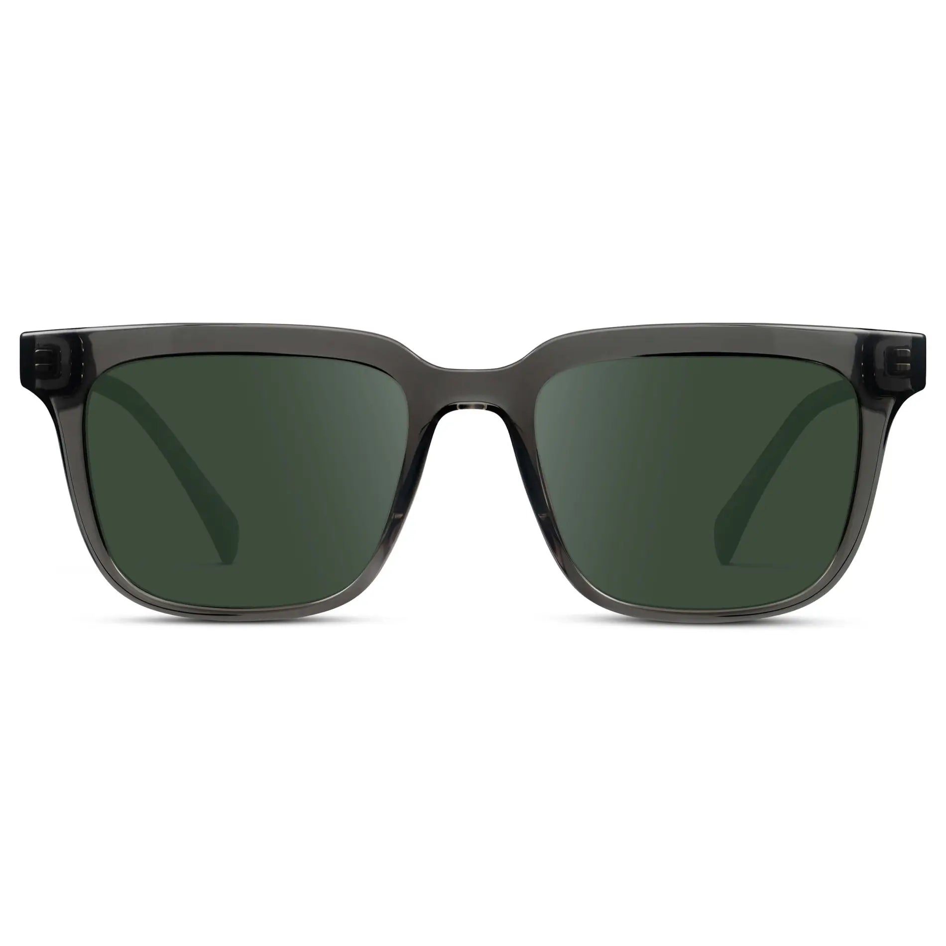 Smoke Grey / G15 || Front view of Men's Thick Square Prescription Sunglasses with Smoke Grey Acetate Frame and Green Lens