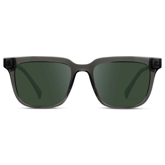 Smoke Grey / G15 || Men's Thick Square Prescription Sunglasses with Smoke Grey Acetate Frame and Green Lens