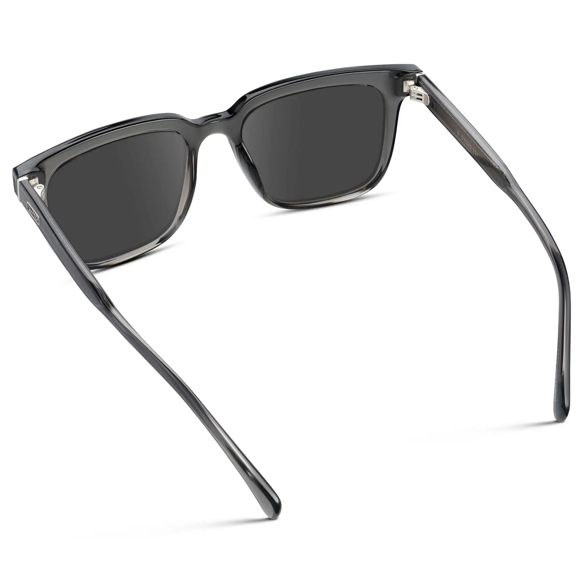 Smoke Grey / Grey || Back view of Men's Thick Square Prescription Sunglasses with Smoke Grey Acetate Frame and Grey Lens