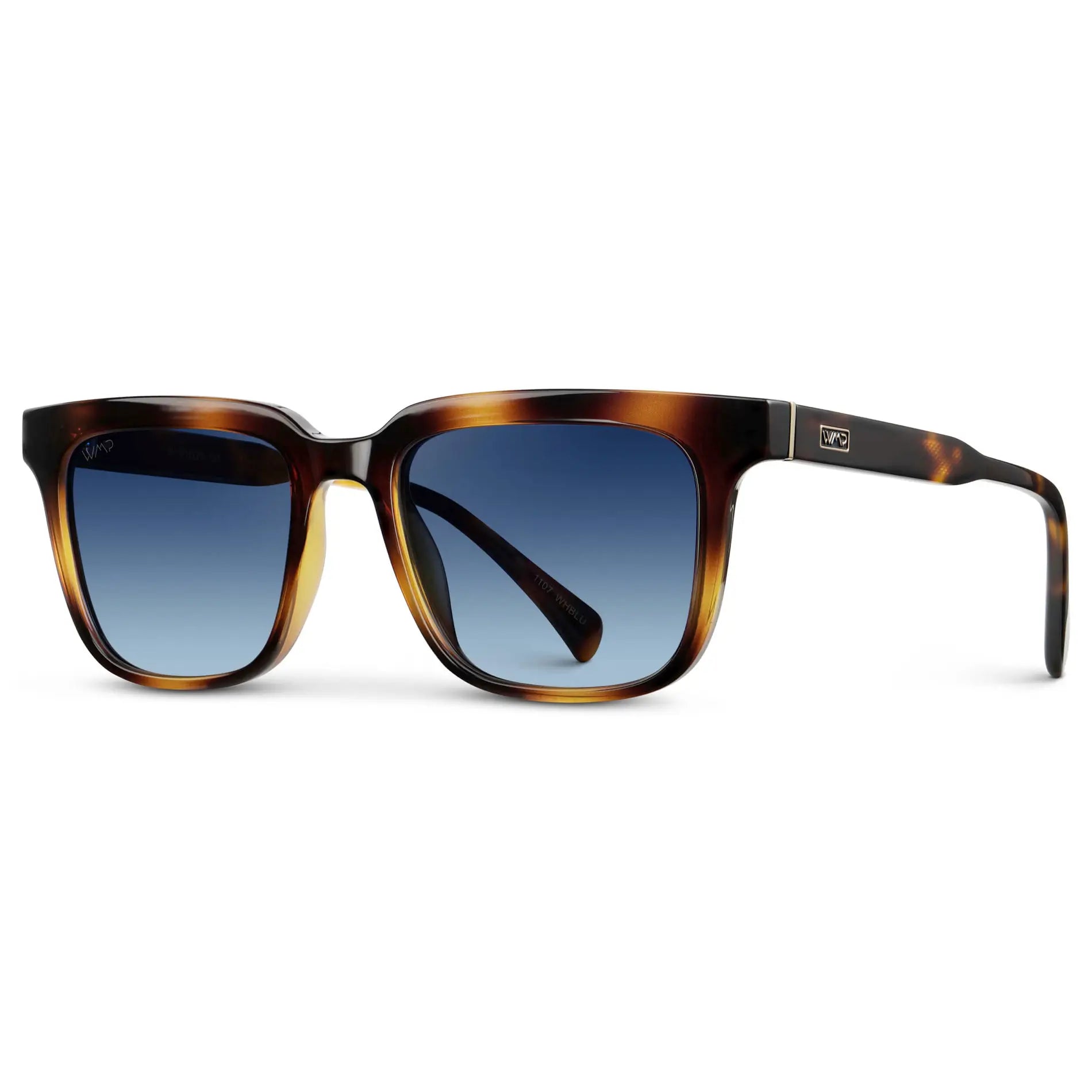 Whiskey Tortoise / Blue Gradient Lens || Men's Thick Square Sunglasses with Whiskey Tortoise Acetate Frame and Blue Gradient Polarized Lens