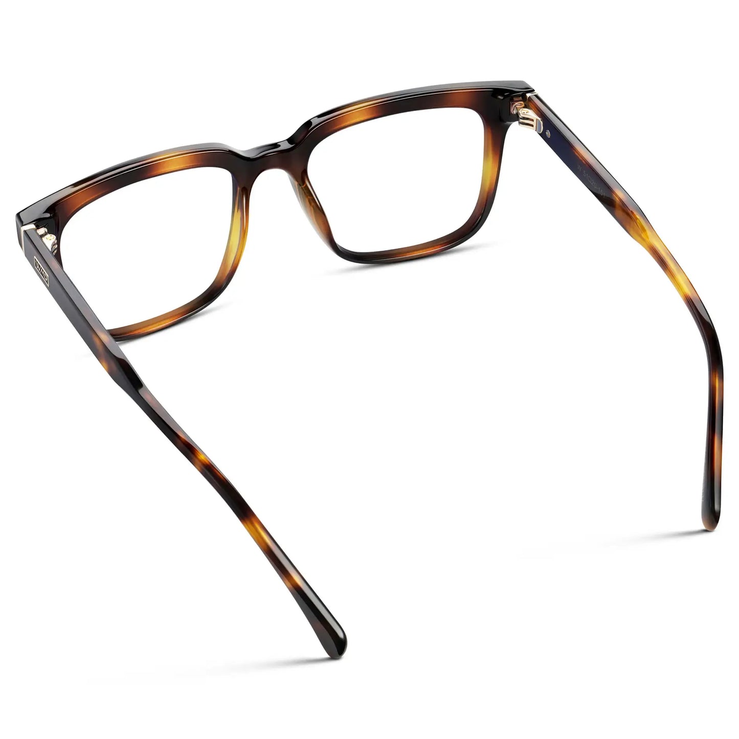 Whiskey Tortoise || Back view of Men's Thick Square Eyeglasses with Whiskey Tortoise Acetate Frame and Clear Prescription Lens on a white background